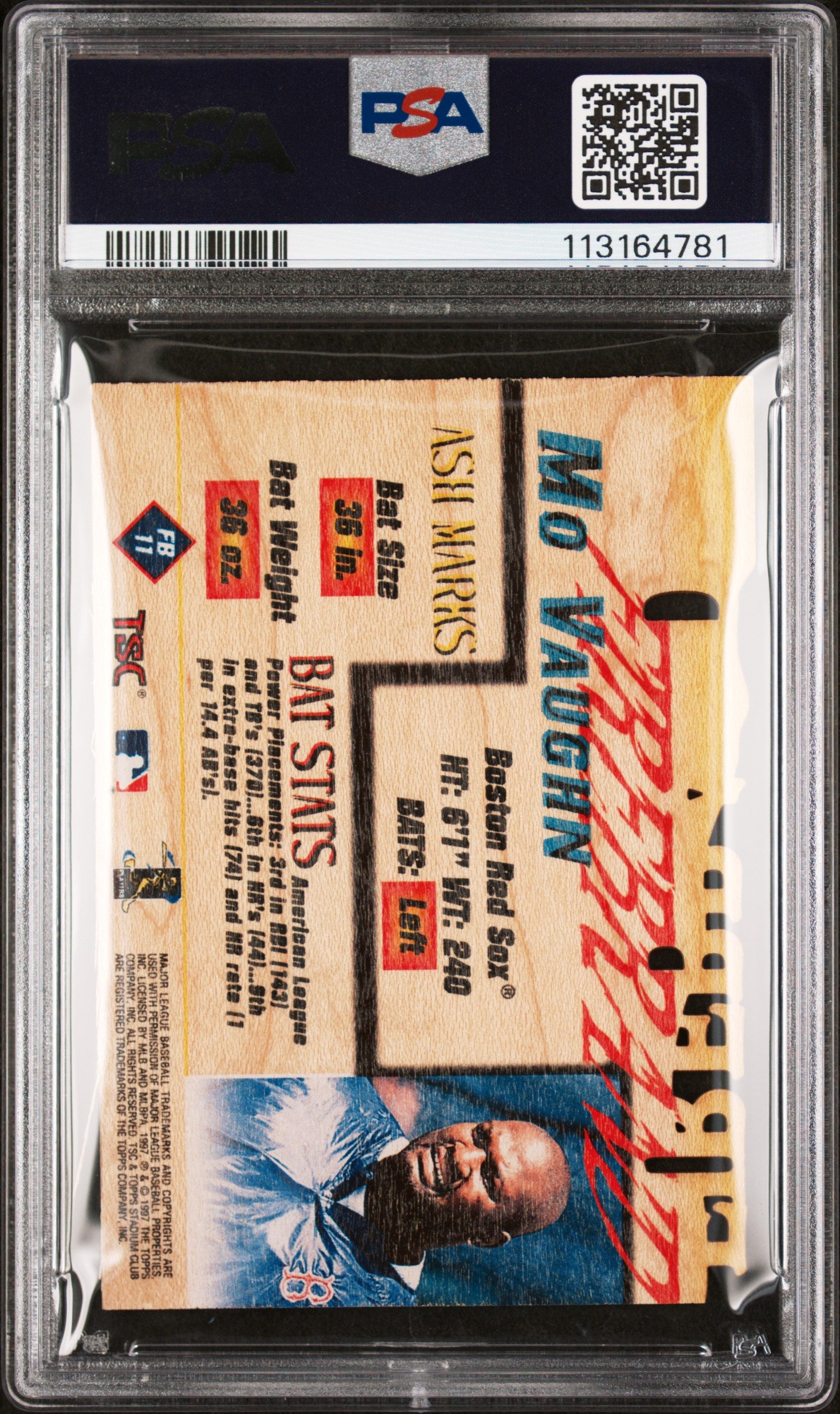 1997 Stadium Club Firebrand Mo Vaughn #FB11 WOOD DIE CUT PSA 10 POP 1