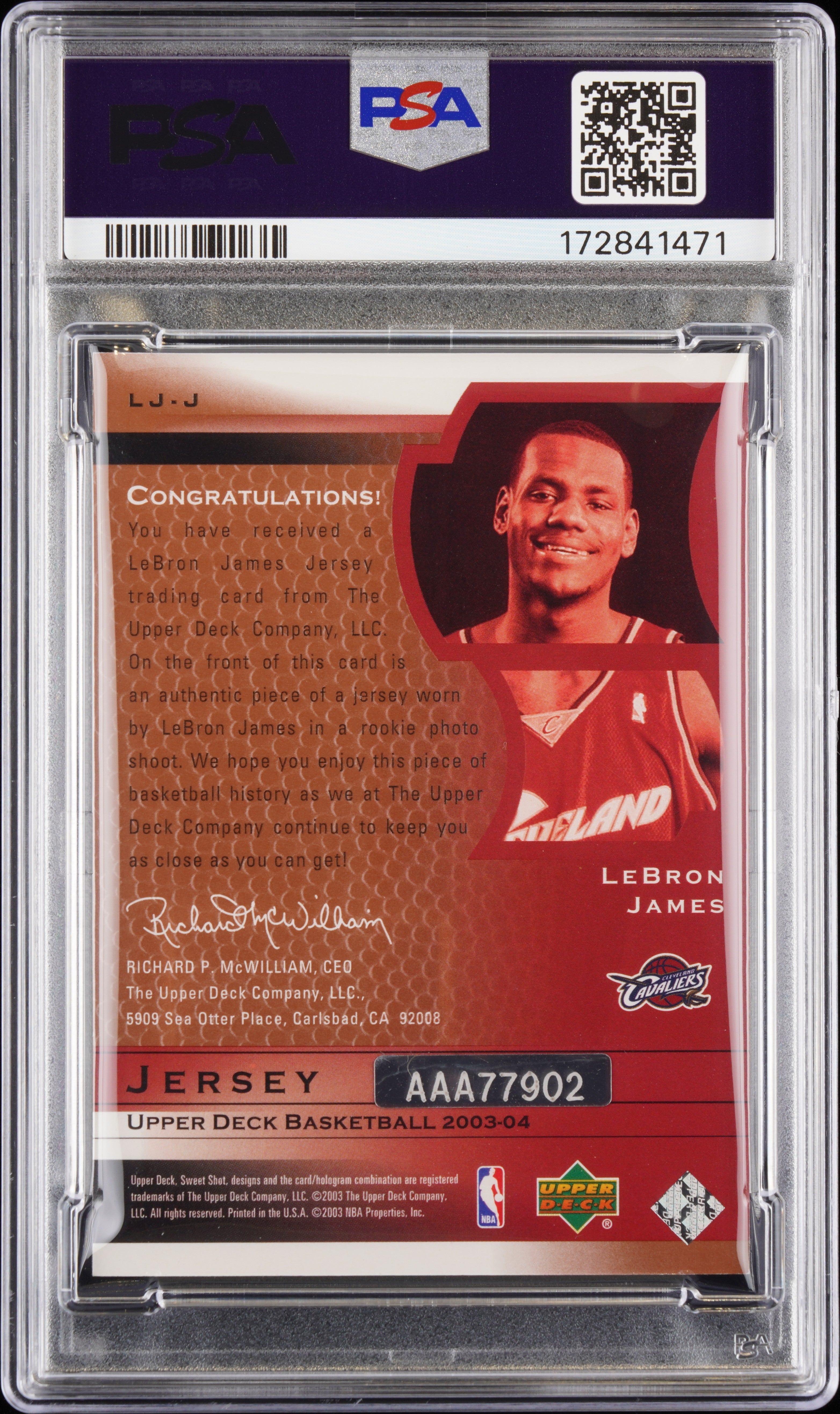 ‘04 Ultimate C Buyback LeBron James '03 UD Rookie Game Worn Relic /10 PSA Auto 9