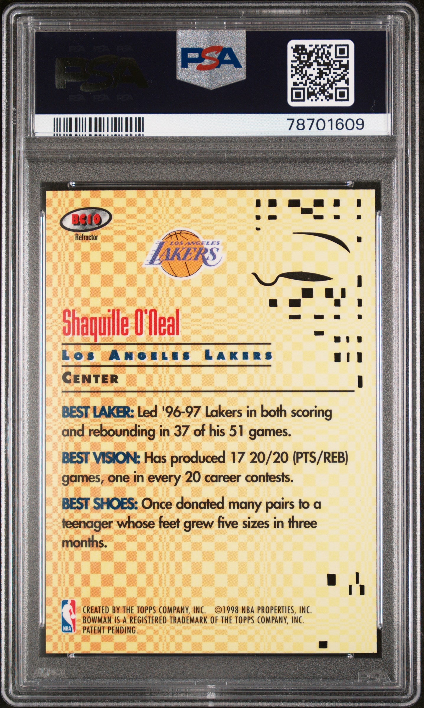 1997 Bowman's Best Cuts Shaquille O'Neal Refractor Low Pop PSA 10 Gem Lakers
