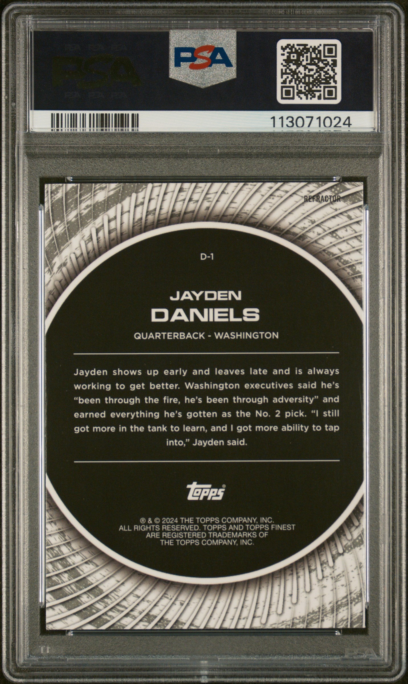2024 Topps Finest Debut Jayden Daniels #D1 Rookie RC PSA 10 Low Pop Commanders