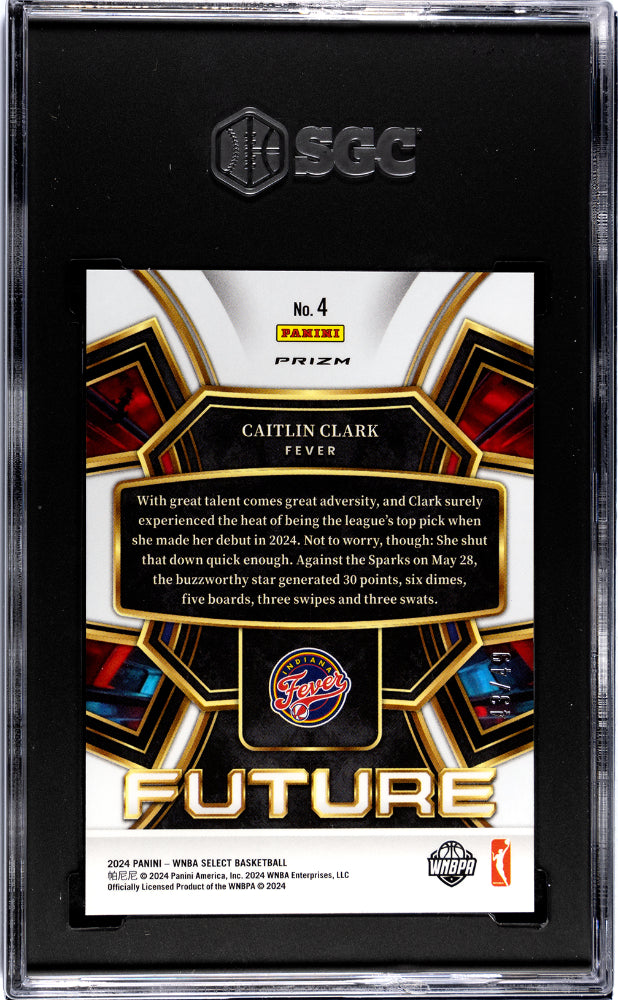 2024 Panini Select Wnba Caitlin Clark #4 Future Blue Prizm Mint Parallel/Variety Rookie POP Highest Pop Blue prizm 43/49 Low Pop SGC 9