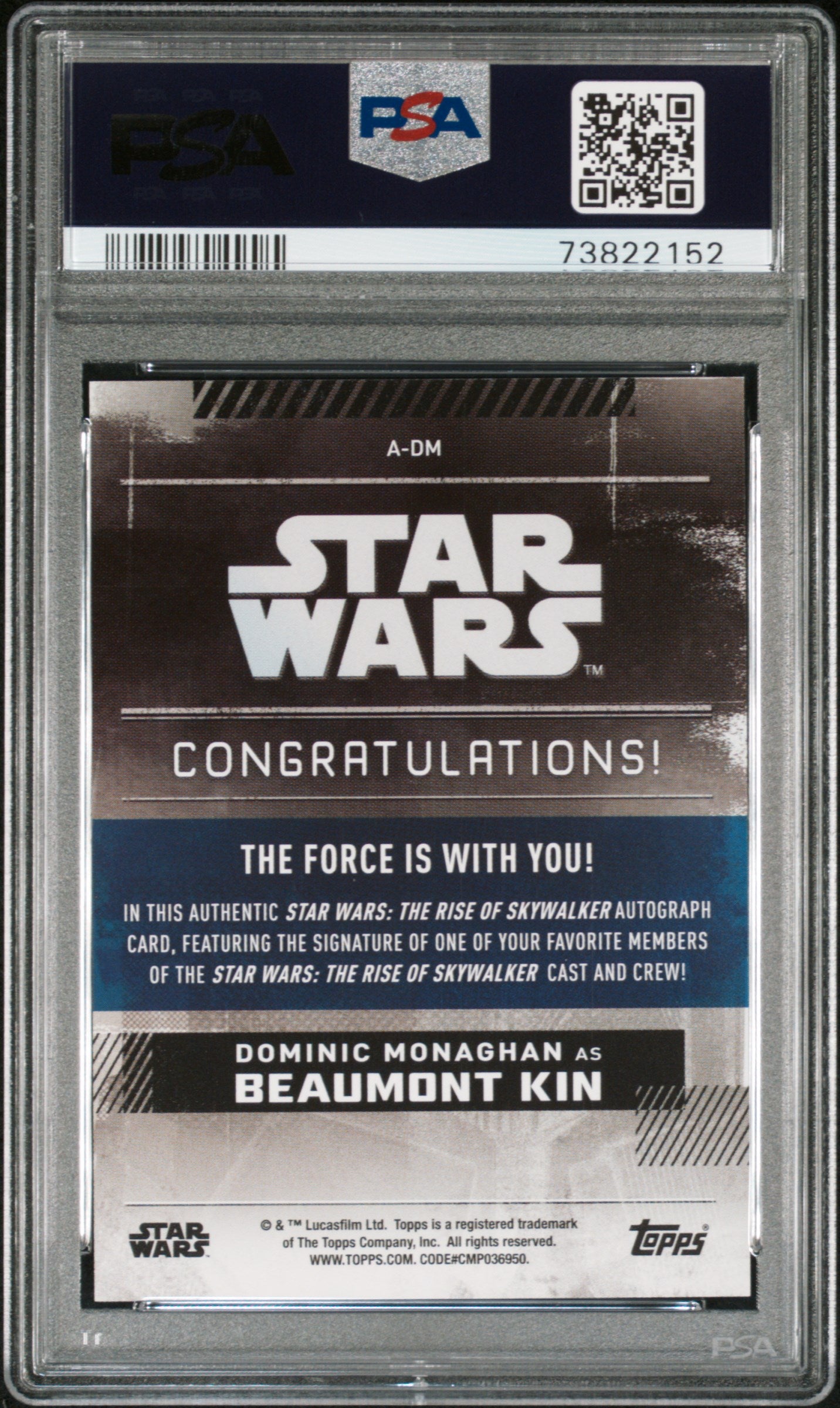 2019 Topps Star Wars Autograph Dominic Monaghan as Beaumont Kin PSA 10 Auto