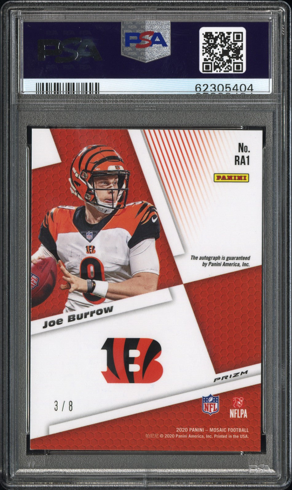 2020 Panini Mosaic Rookie Auto Mosaic Joe Burrow Black Gold Prizm #/8 PSA 9