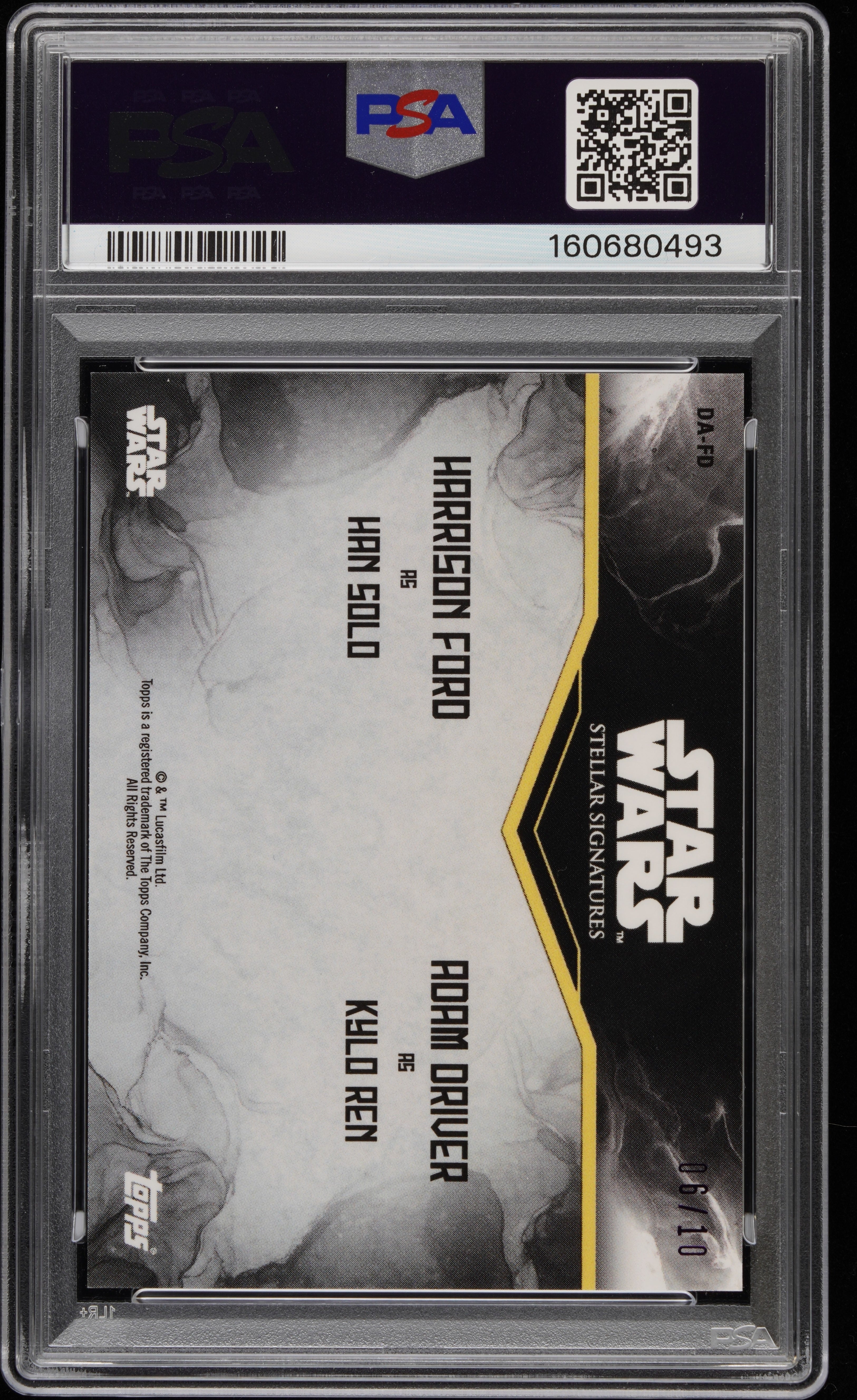 2021 Topps Star Wars Stellar Dual Autograph Harrison Ford / Driver #/10 PSA 10