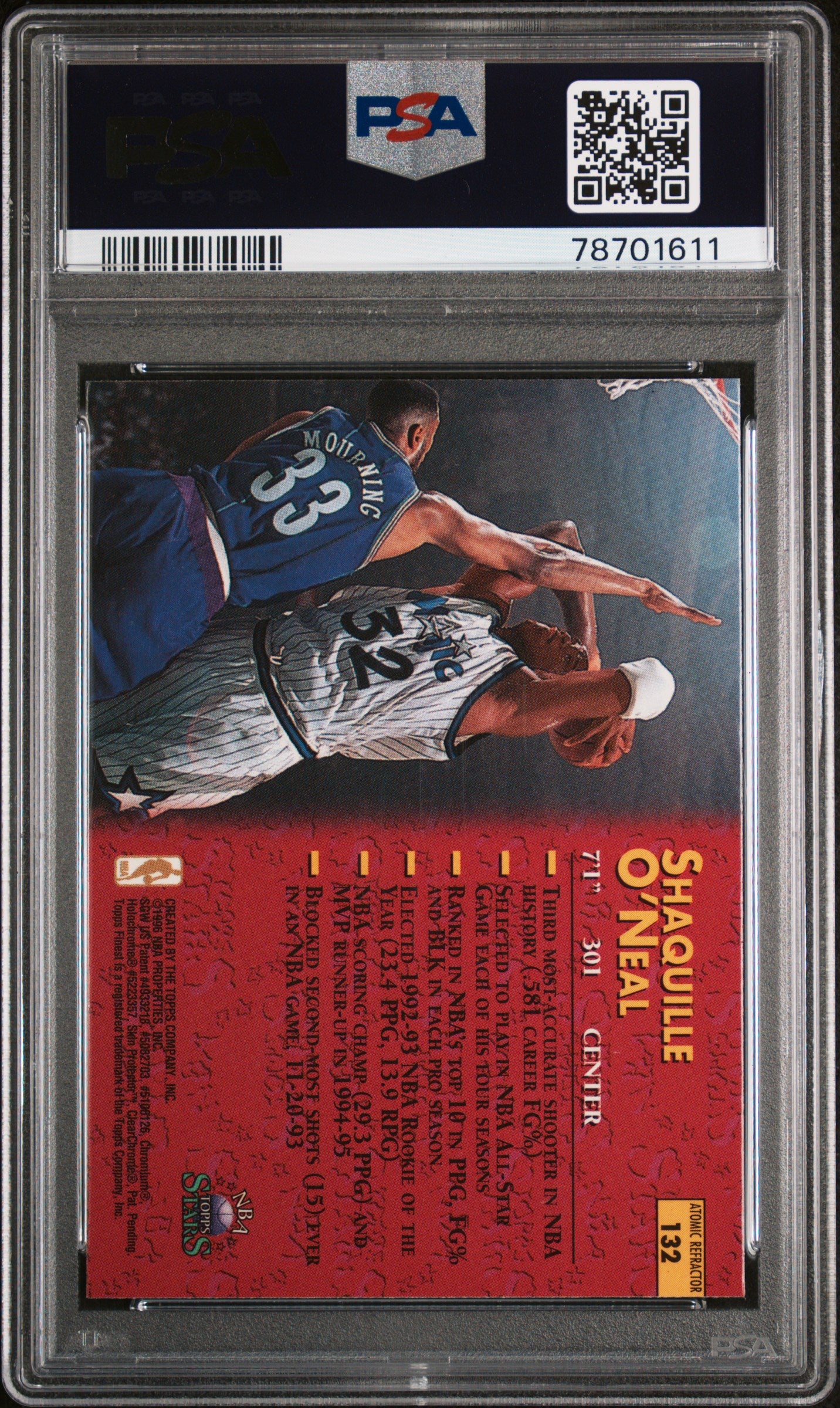 1996 Topps NBA Stars Shaquille O'Neal #132 Finest Atomic Refractor PSA 10 Pop 8