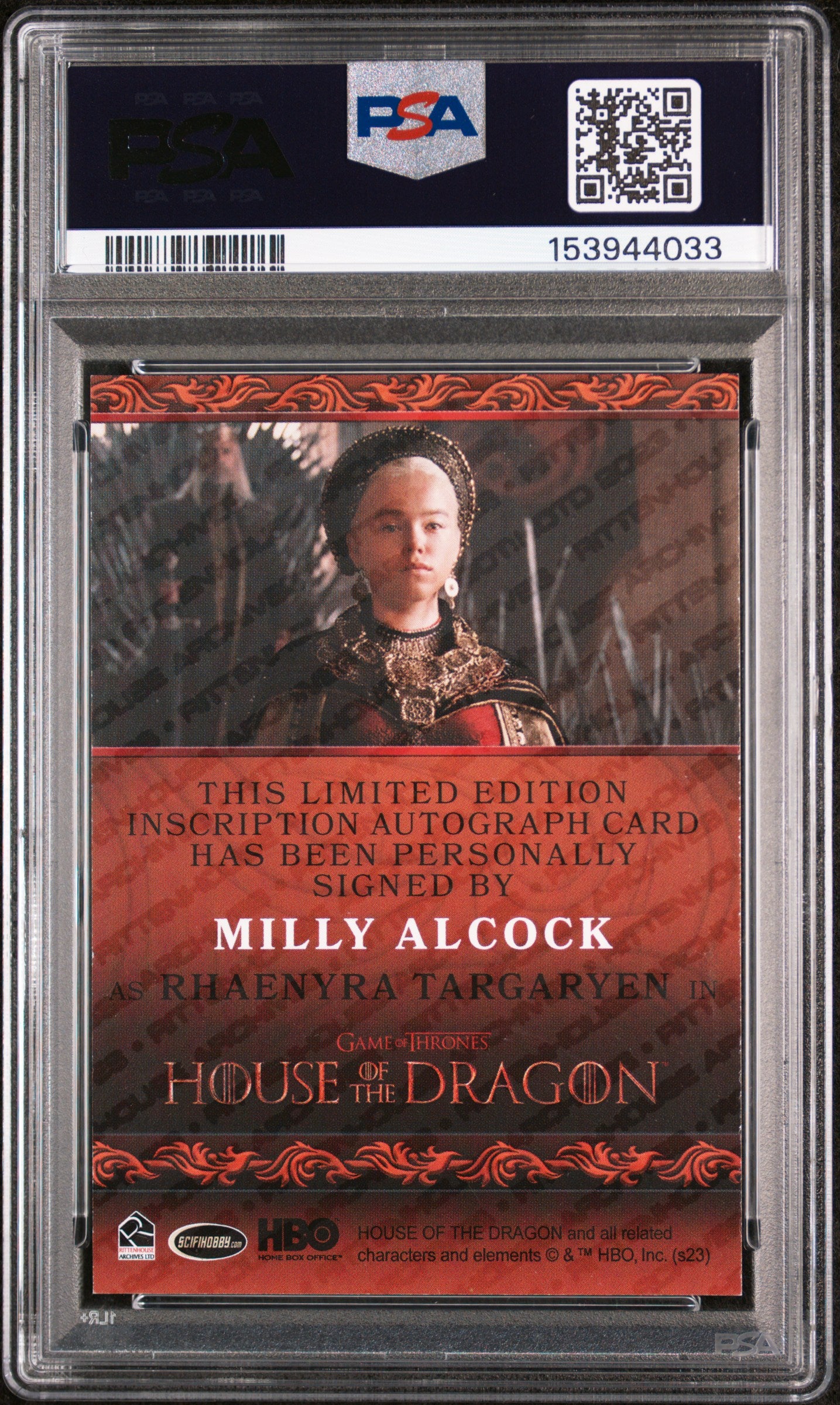 2024 Rittenhouse House The Dragon S1 Inscription Milly Alcock PSA 8 Autograph 10