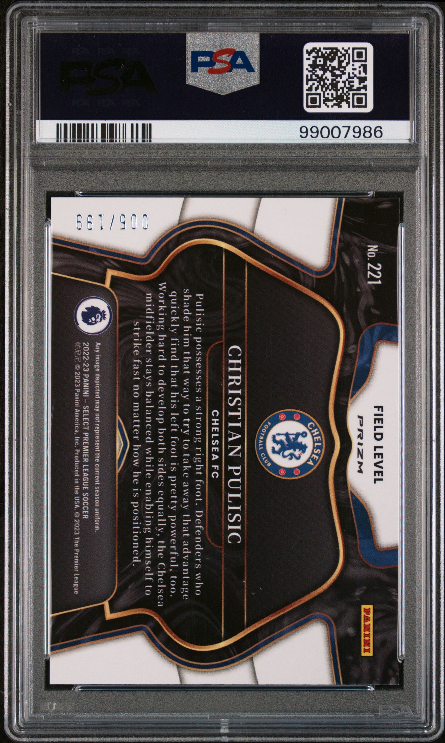 2022 Select Premier League Christian Pulisic #221 Camo Prizm #/199 PSA 10 POP 1