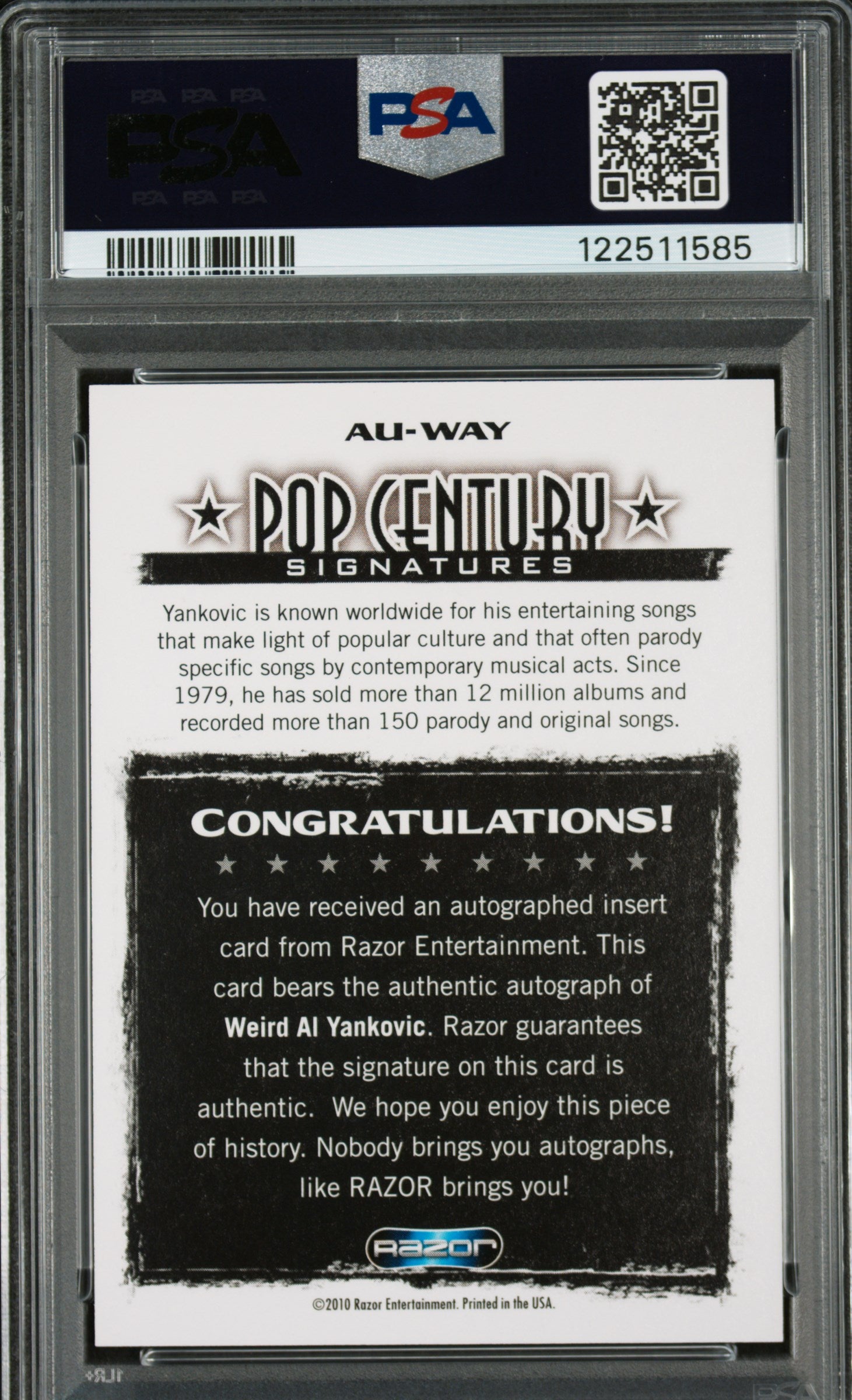 2010 Razor Pop Century Signatures Weird Al Yankovic #AUWAY PSA 10 1ST AUTO