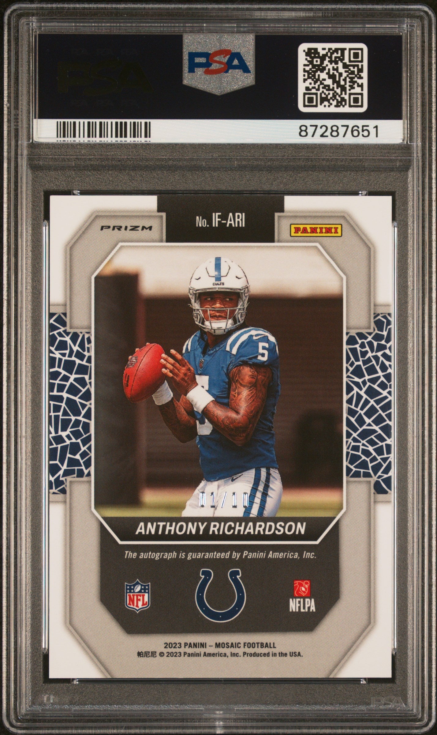 2023 Mosaic In Focus Signature Anthony Richardson #1/10 Rookie Gold Auto PSA 10