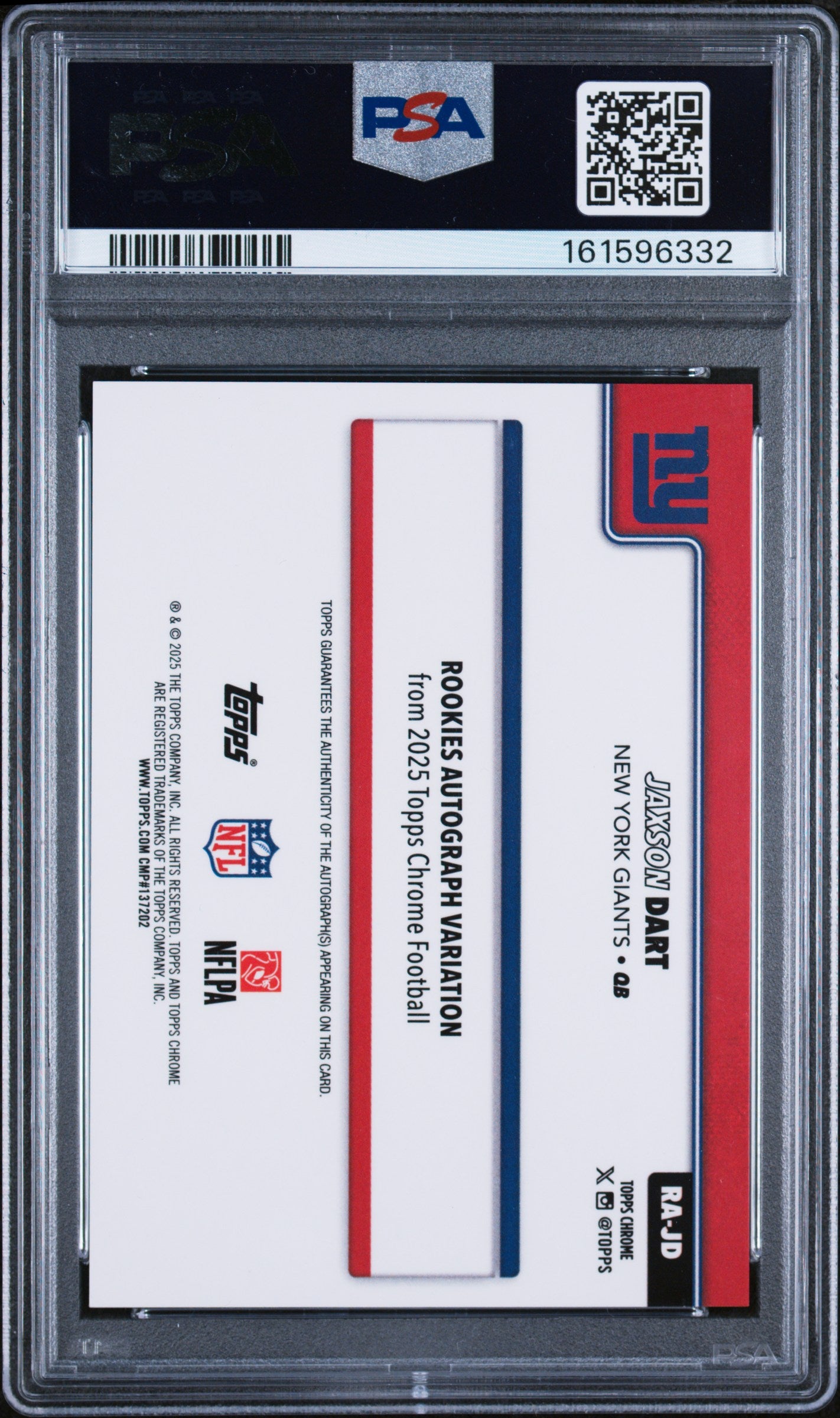 2025 Topps Chrome Rookie Auto Jaxson Dart Magenta Lava /399 PSA 9 Highest Grade