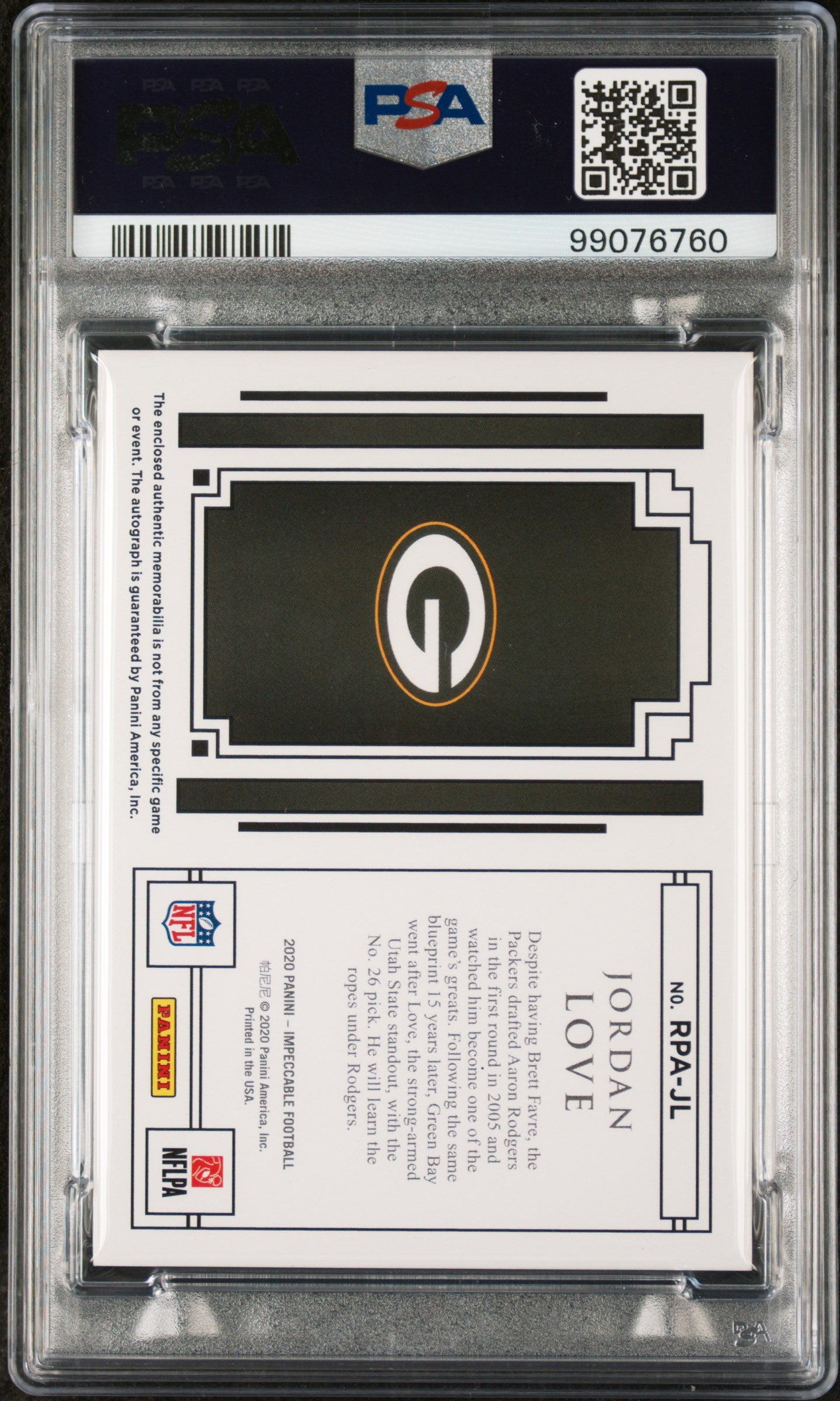 2020 Panini Impeccable Rookie Patch Auto Jordan Love #RPAJL 45/49 PSA 10 POP 7
