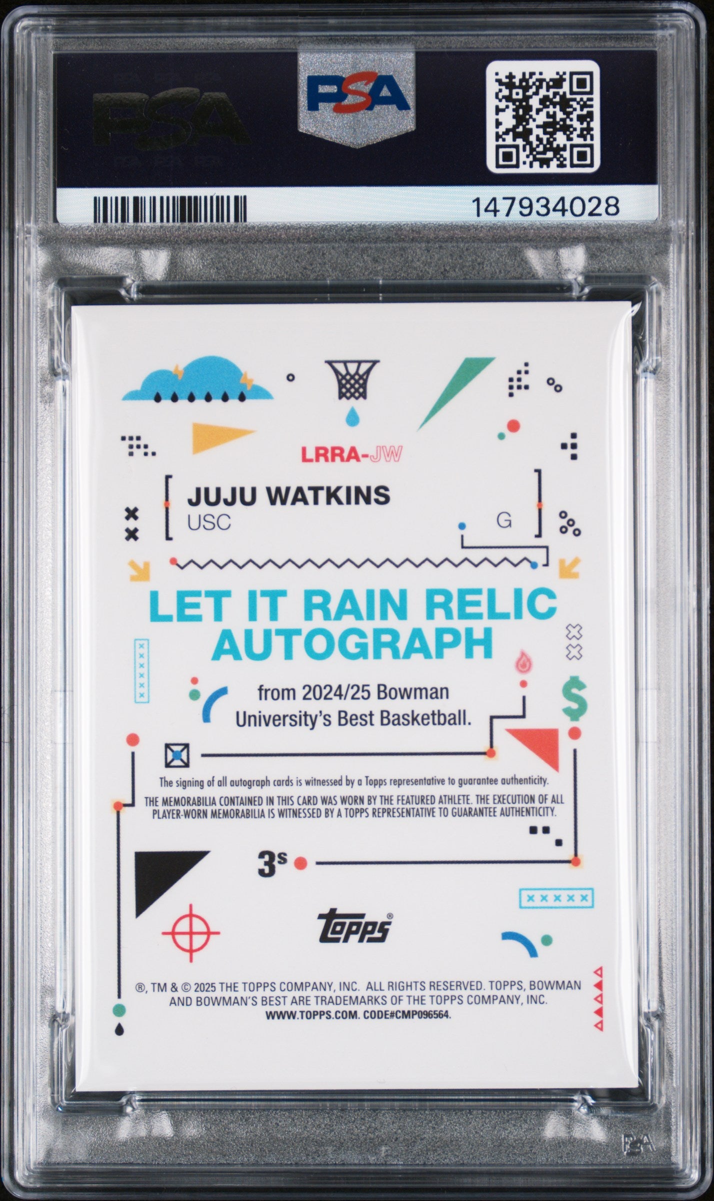 2024 Bowman University LIR Relic Auto Juju Watkins Gold Refractor /50 PSA 9