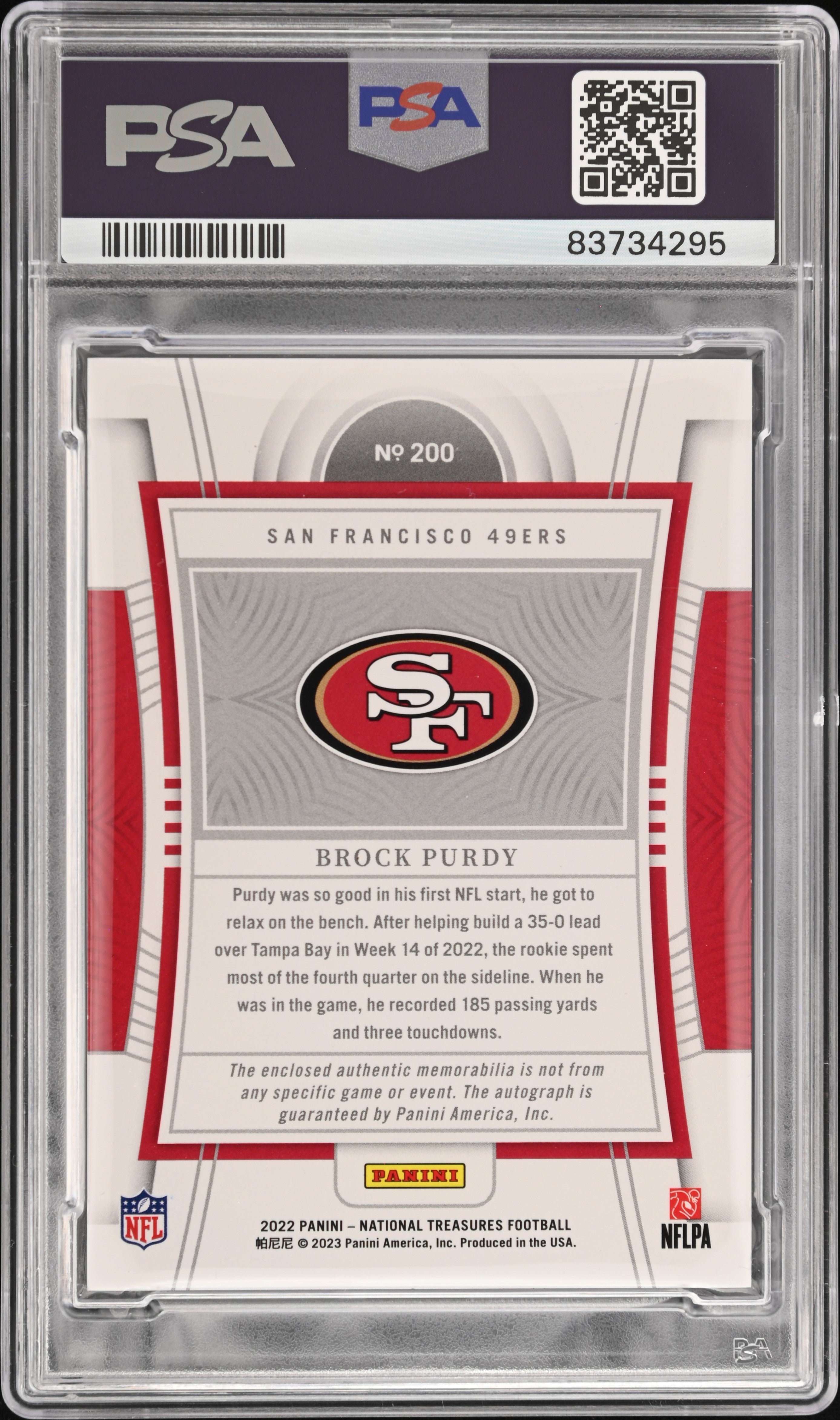 2022 National Treasures Brock Purdy #200 PSA 9 Rookie Auto Patch #/49 Mint