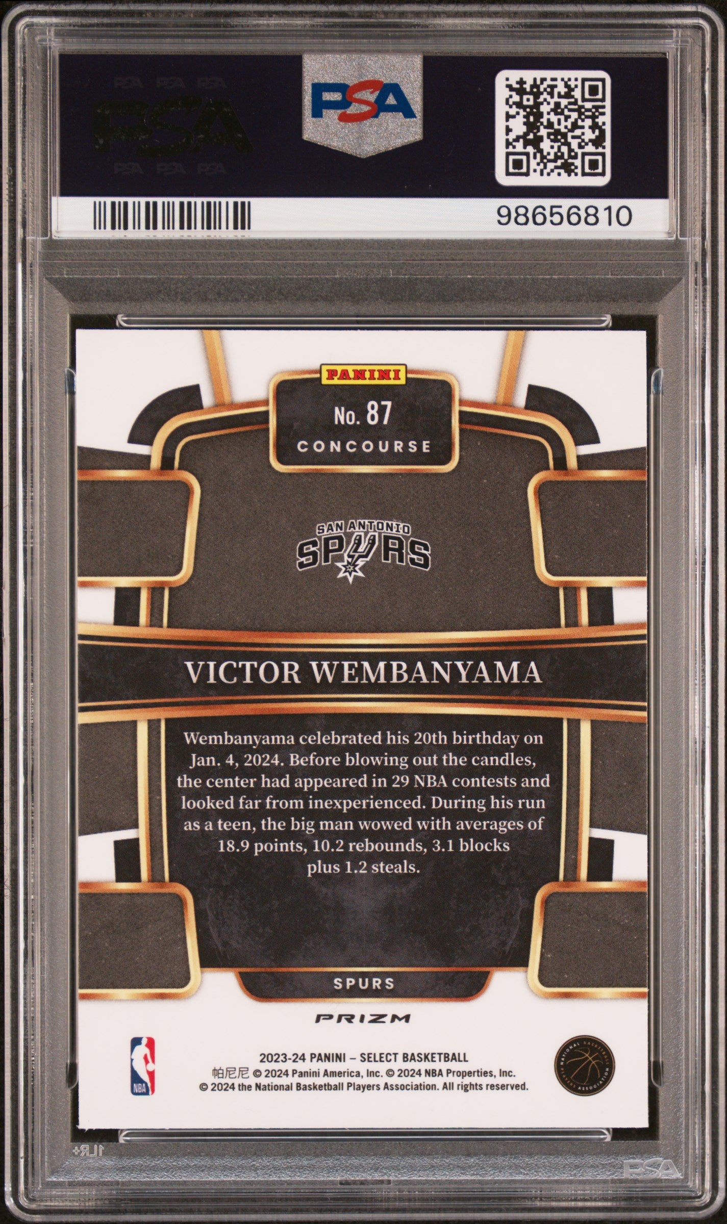 2023 Select Victor Wembanyama #87 Blue Cracked Ice Rookie RC PSA 10 Gem Mint