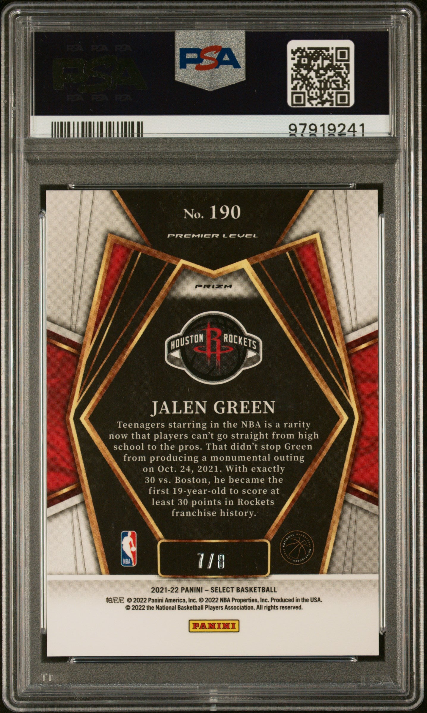 2021 Panini Select Jalen Green #190 Lucky Envelopes Prizm Rookie #7/8 PSA 9