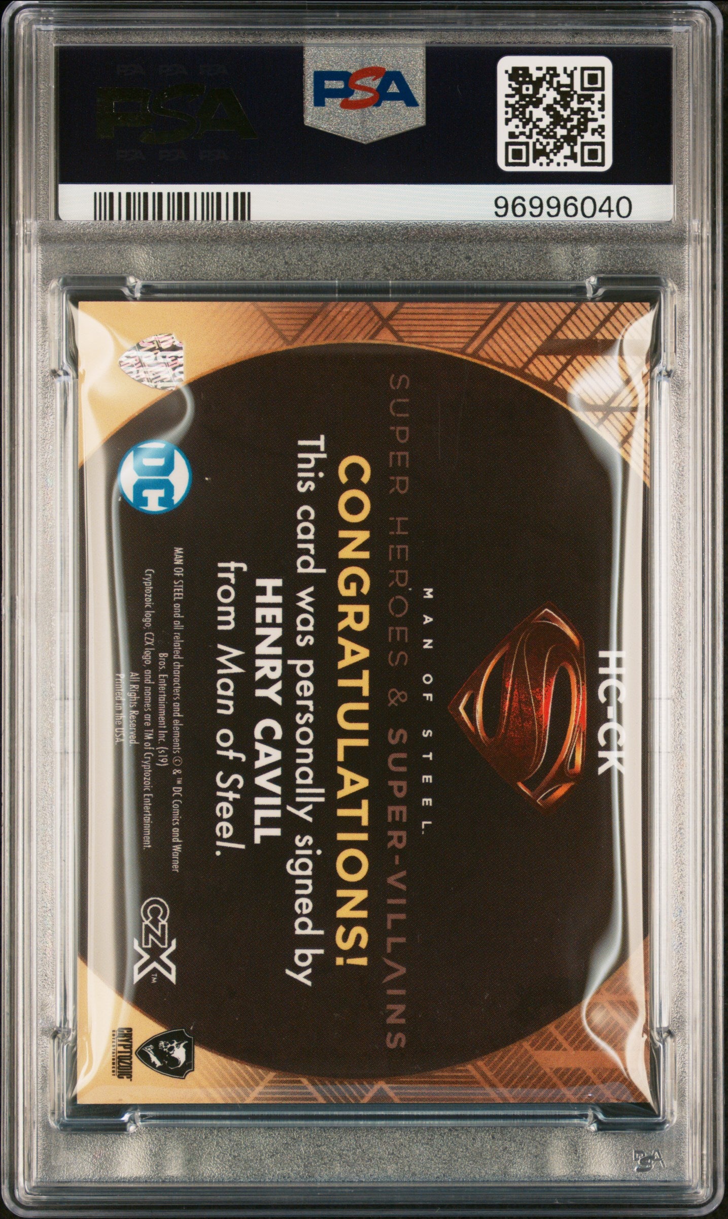 2019 Cryptozoic CZX Super Heroes & Villians Autograph Henry Cavill Auto PSA 8