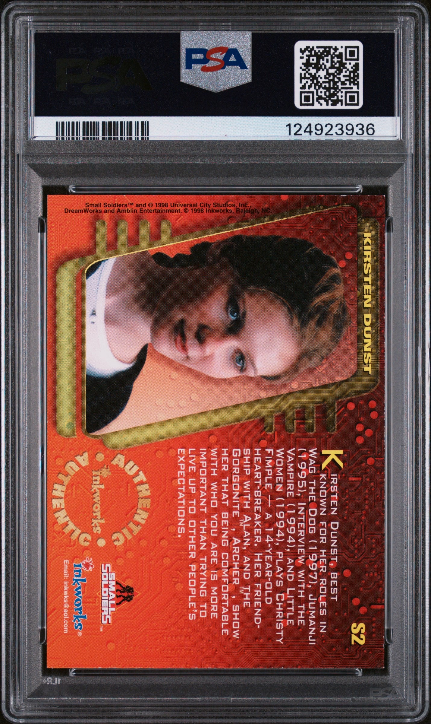 1998 Inkworks Small Soldiers Autographs Kirsten Dunst #S2 PSA Auto