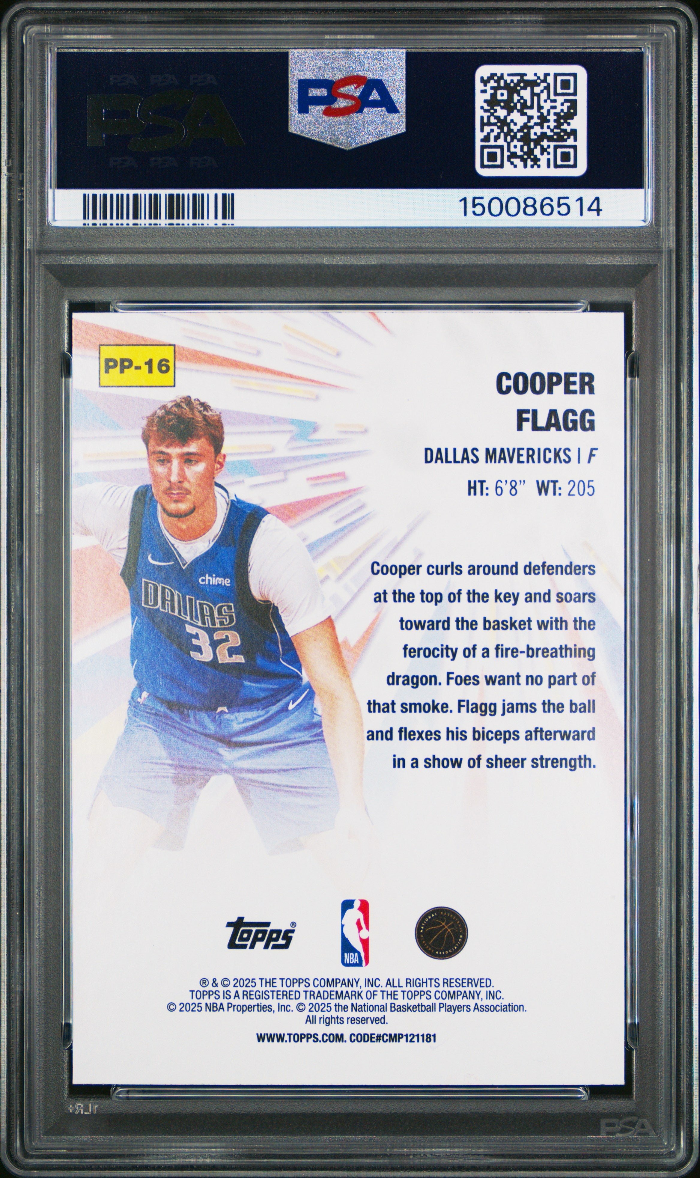 2025 Topps Power Players Cooper Flagg #PP-16 Rookie RC PSA 10 Gem Mint Mavs