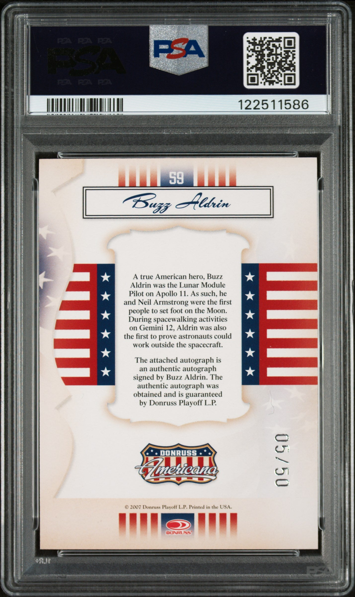 2007 Donruss Americana Private Signings Buzz Aldrin #59 Auto Autograph /50 PSA 9