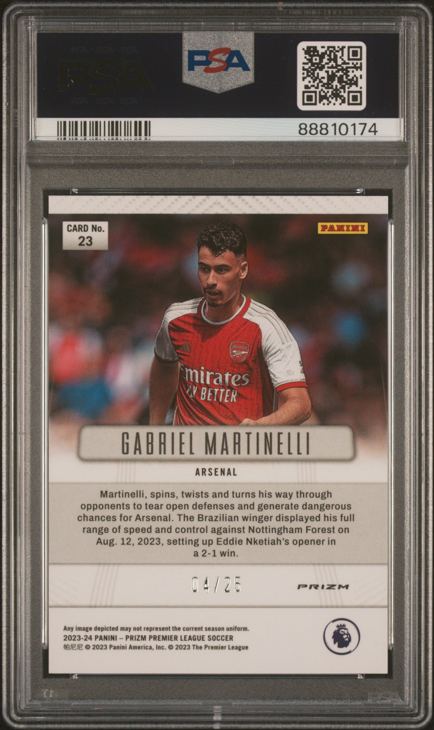 2023 Prizm Premier League Flashback Gabriel Martinelli Orange /25 PSA 10 Brazil