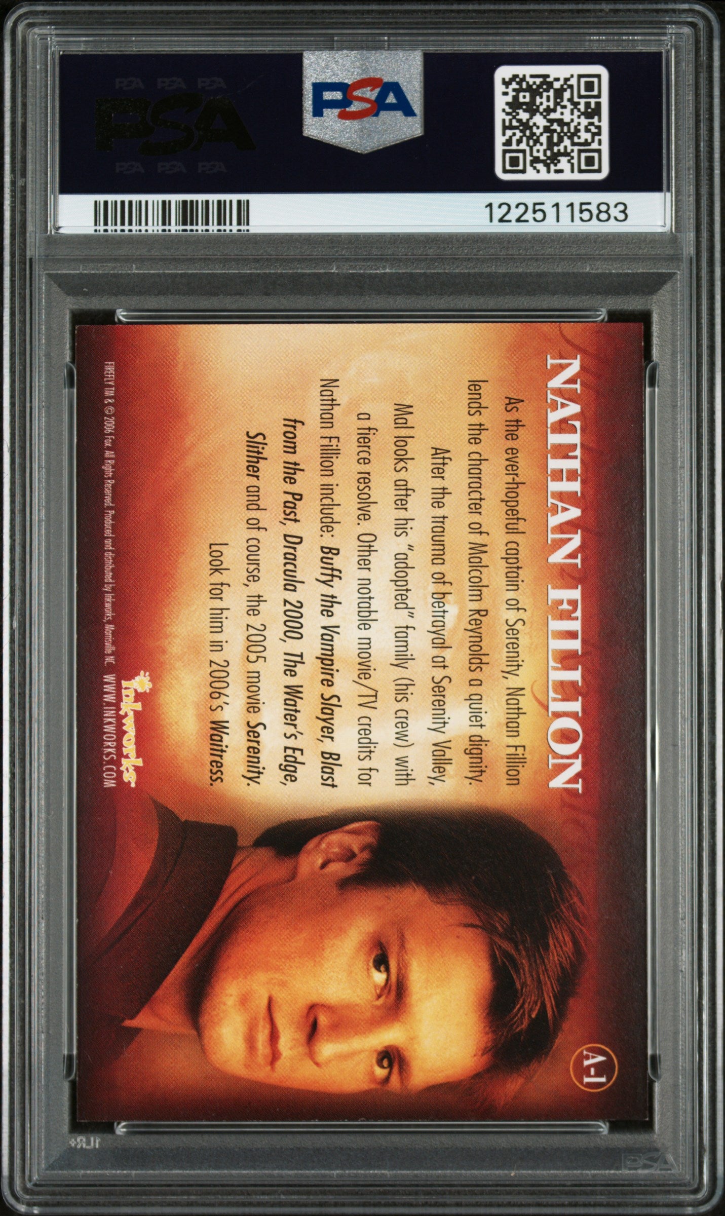 2006 Inkworks Firefly Autographs Nathan Fillion as Reynolds Auto #A-1 PSA 7