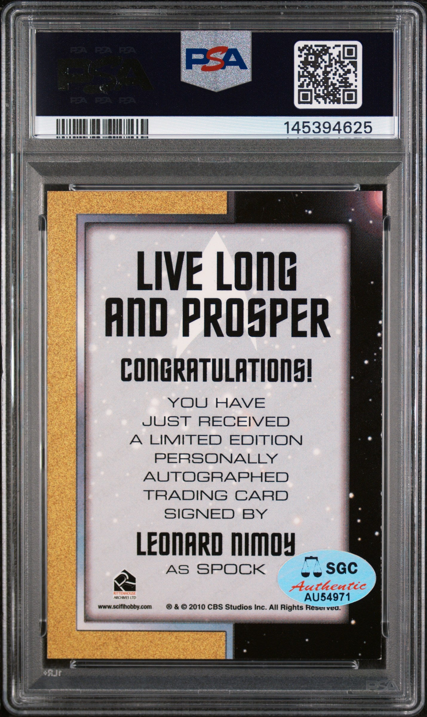 2010 Rittenhouse Star Trek Live Long Prosper Autograph Leonard Nimoy PSA Auto 10