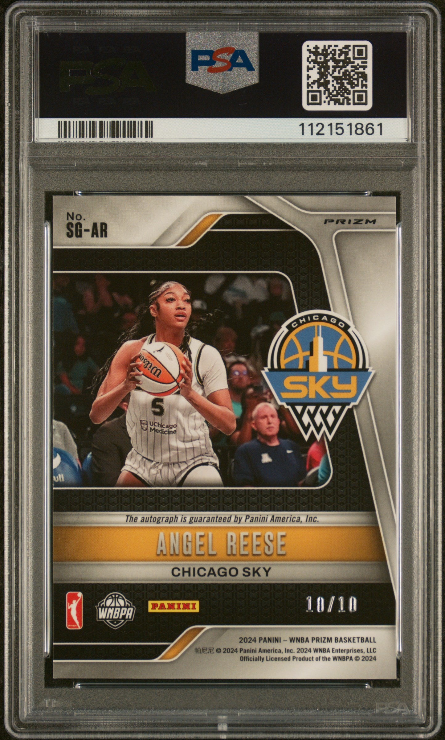 2024 Panini Prizm WNBA Signatures Angel Reese #10/10 Rookie Auto Gold PSA 9 Sky