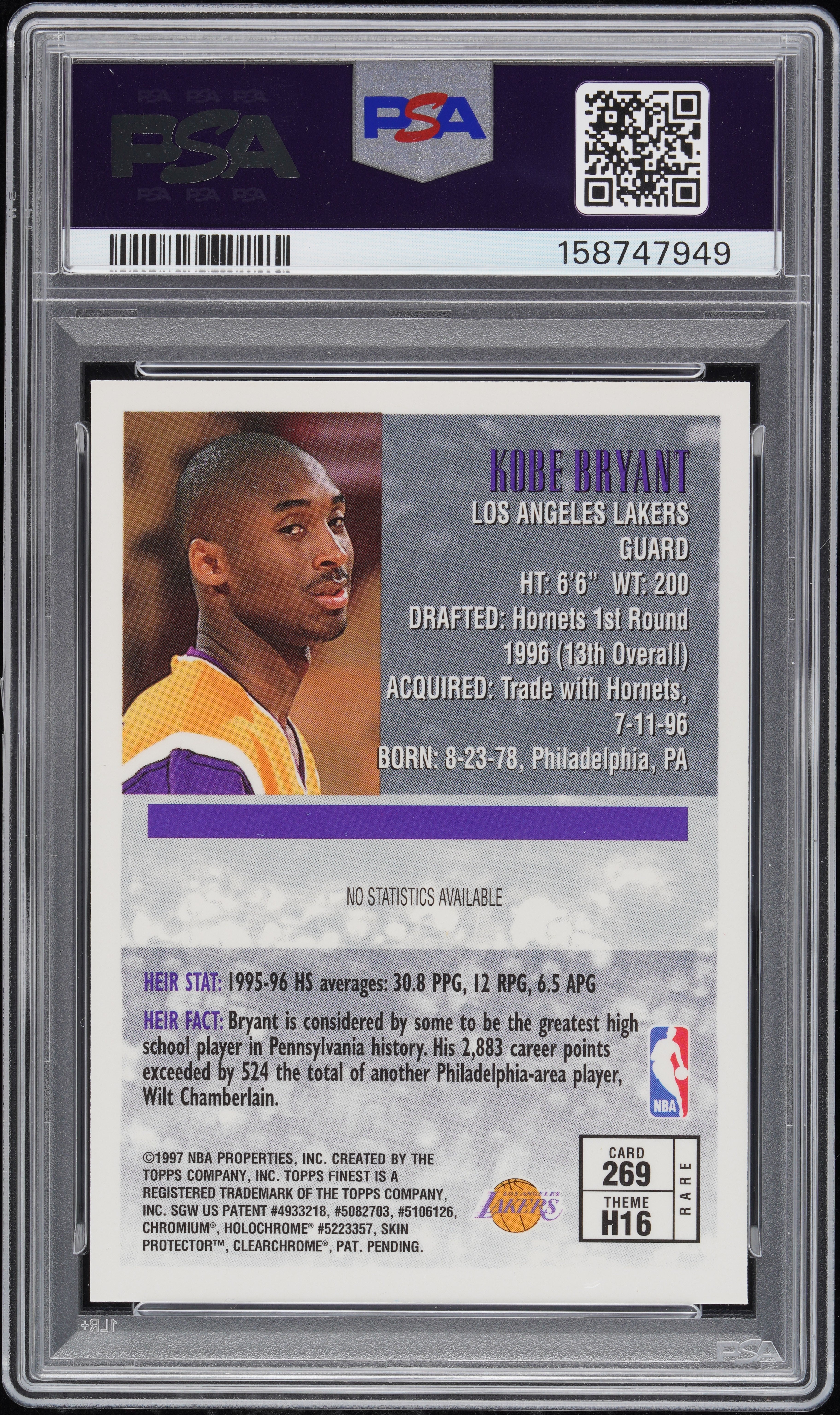 1996 Topps Finest Kobe Bryant Heirs Gold Rookie Rare PSA 10 Gem Lakers Low Pop