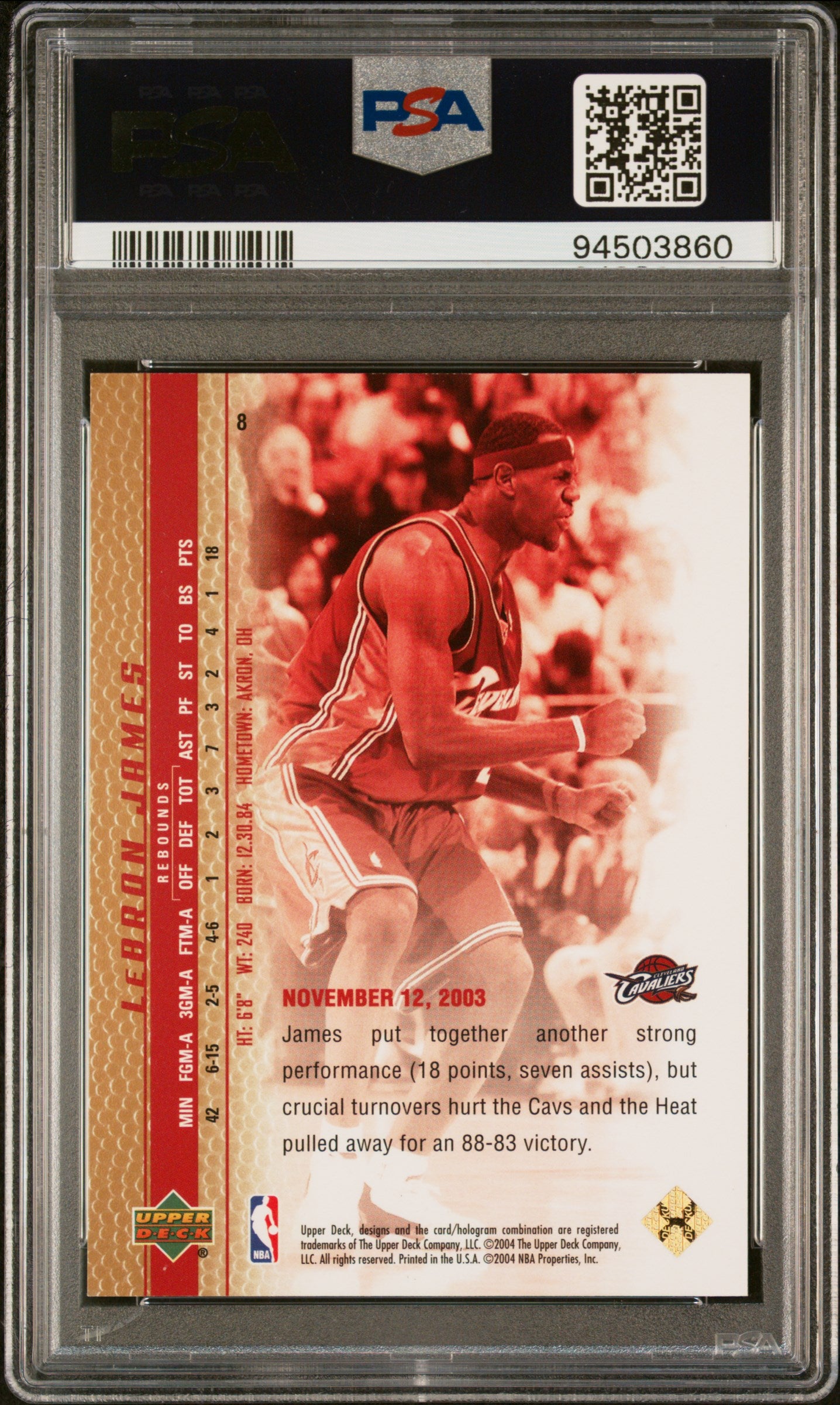 2003 Upper Deck LeBron James Phenomenal Beginnings Gold Signature #1/100 PSA 9