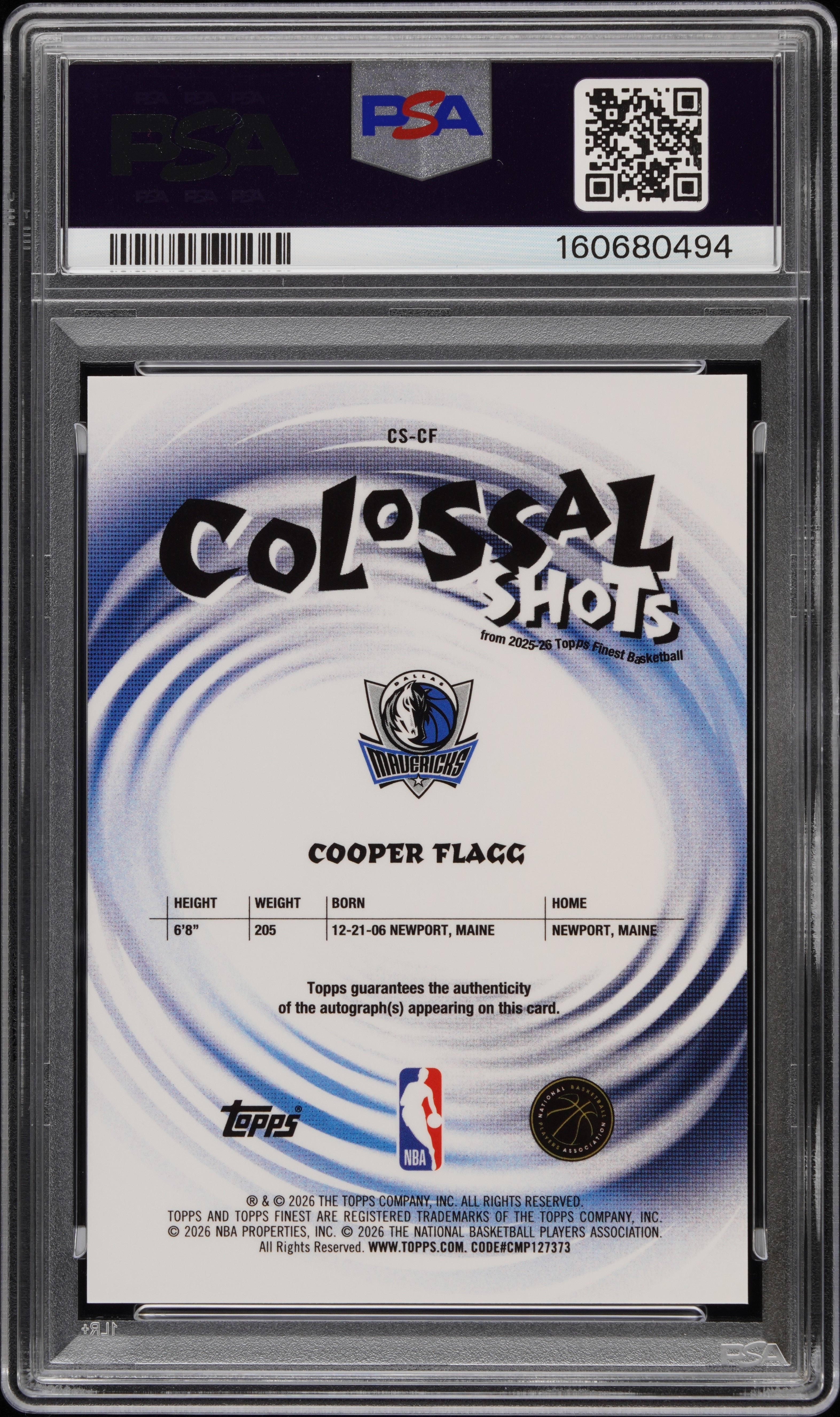 2025 Topps Finest Colossal Rookie Autograph Cooper Flagg #/35 Yellow Geo PSA 10