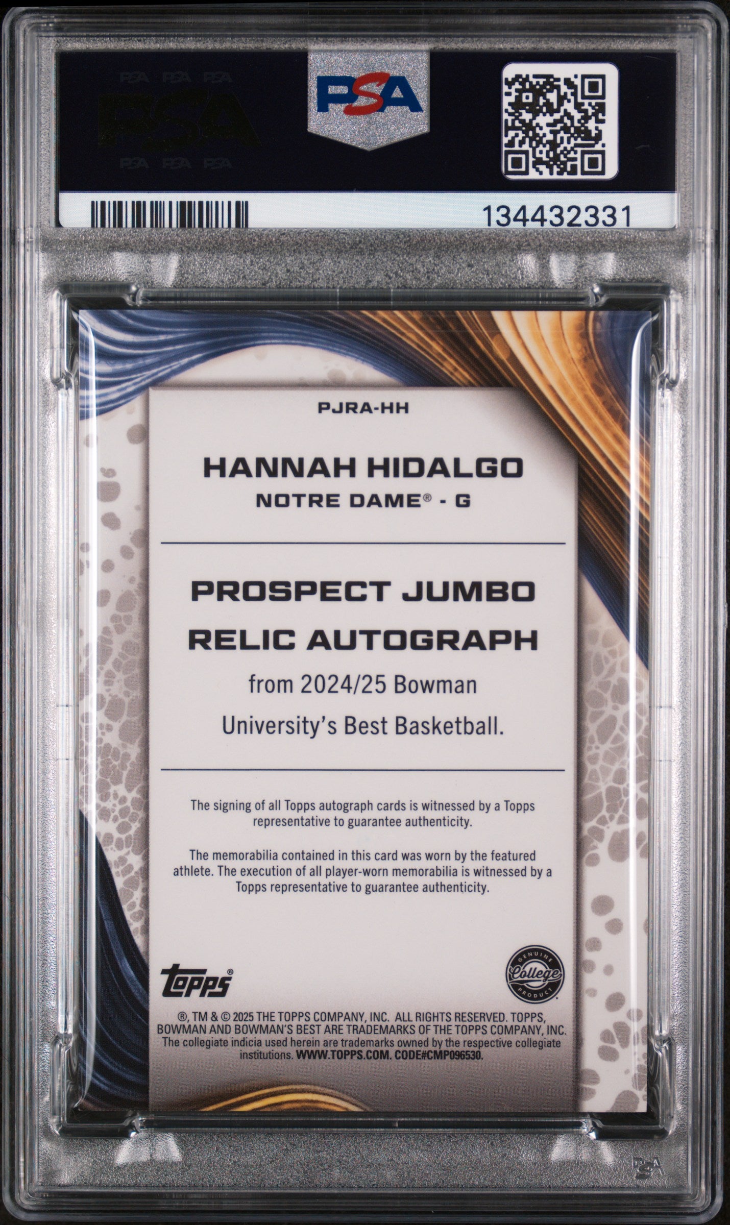 2024 Bowman Uni Jumbo Patch Auto Hannah Hidalgo Orange Geo Ref /25 PSA 9