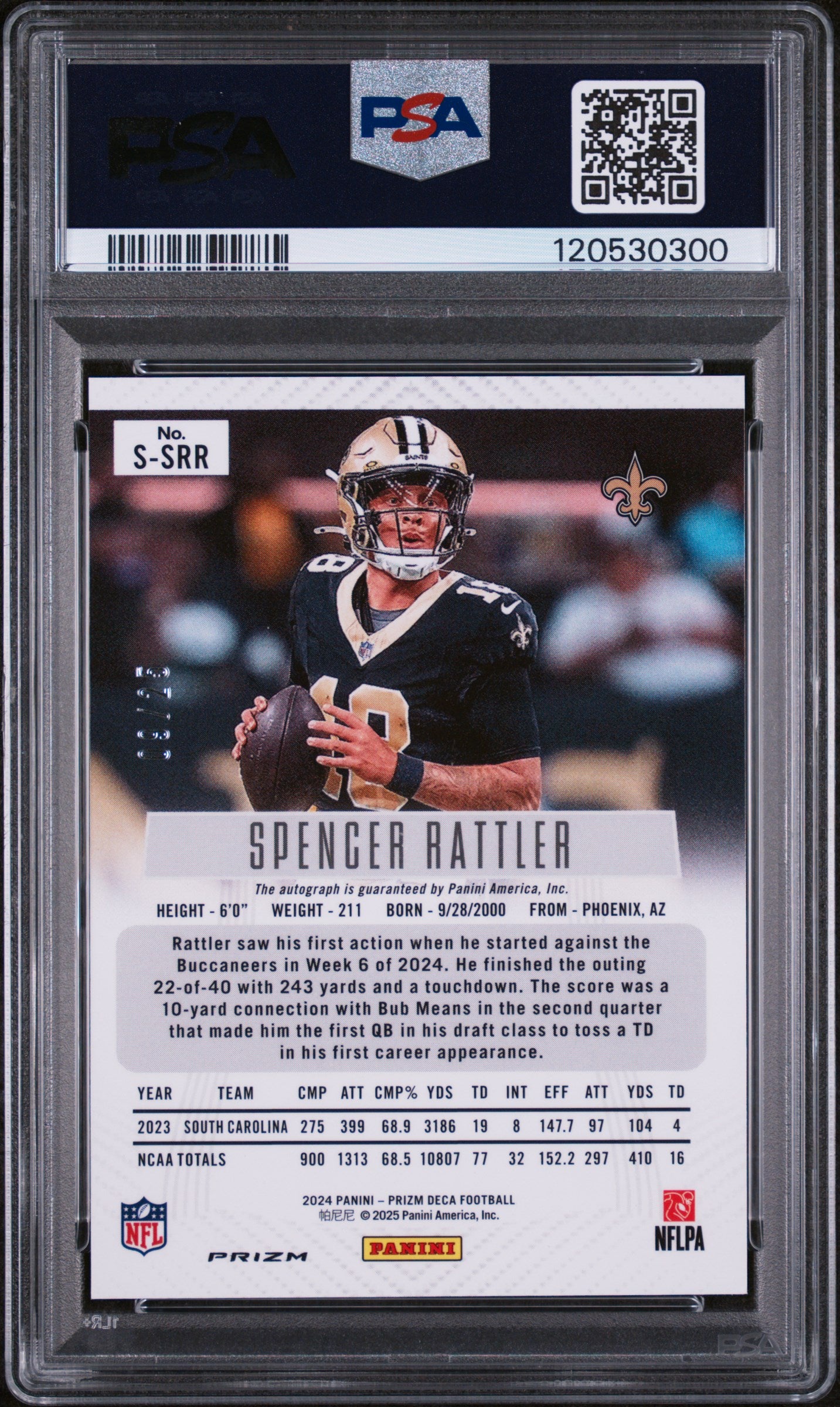2024 Prizm Deca Sig Spencer Rattler #/25 Green Shimmer Rookie Auto Fotl PSA 10