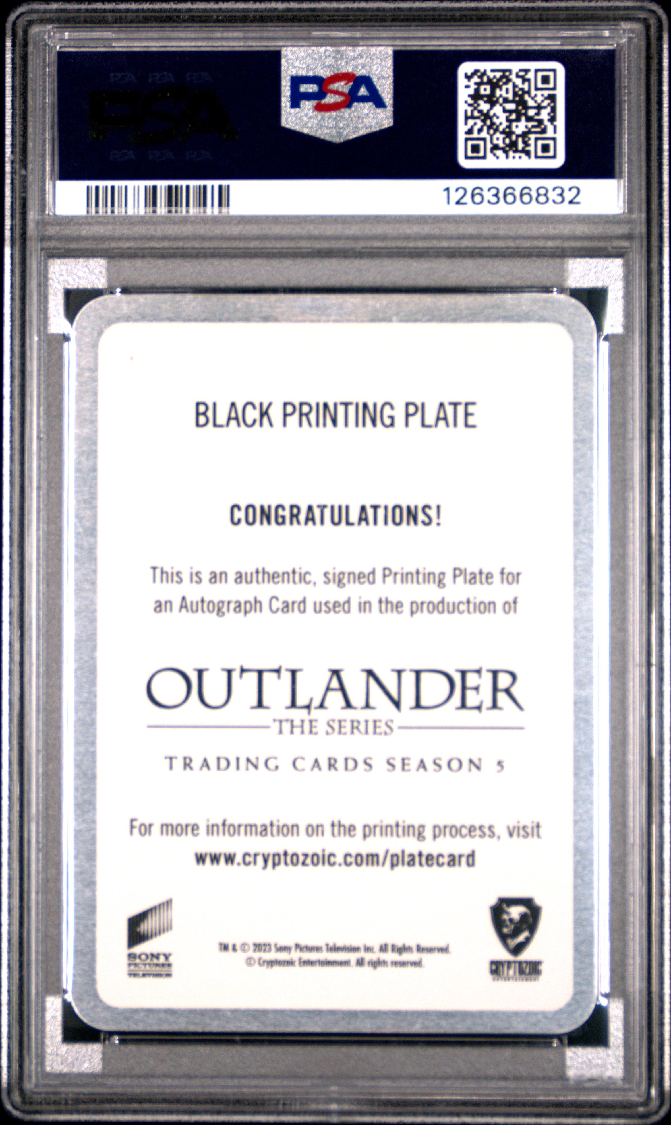 2023 Cryptozoic Outlander Sam Heughan Jamie Inscription Auto #1/1 Plate PSA
