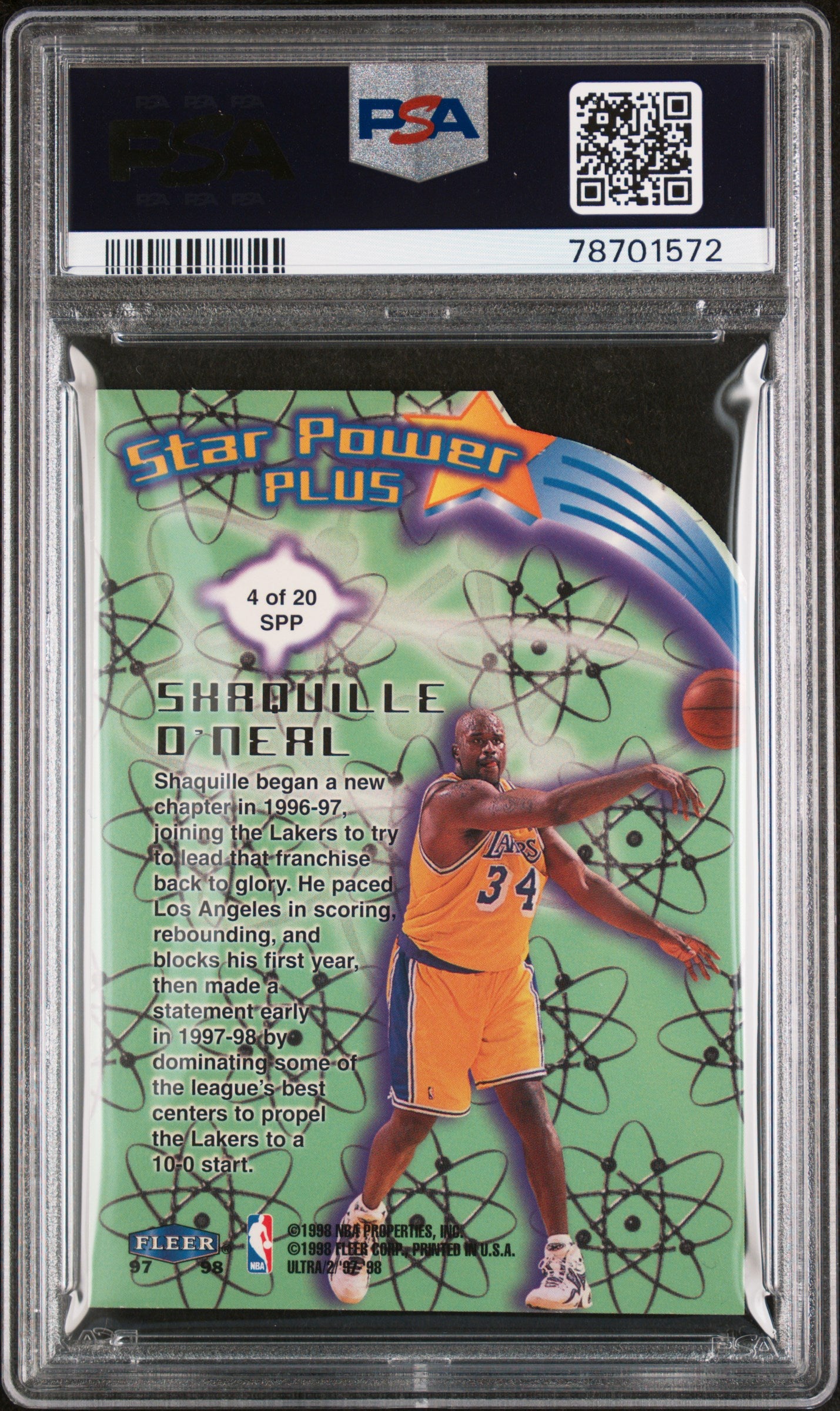 1997 Ultra Star Power Plus Die Cut Insert Shaquille O'Neal #4 SP PSA 9 Mt Lakers