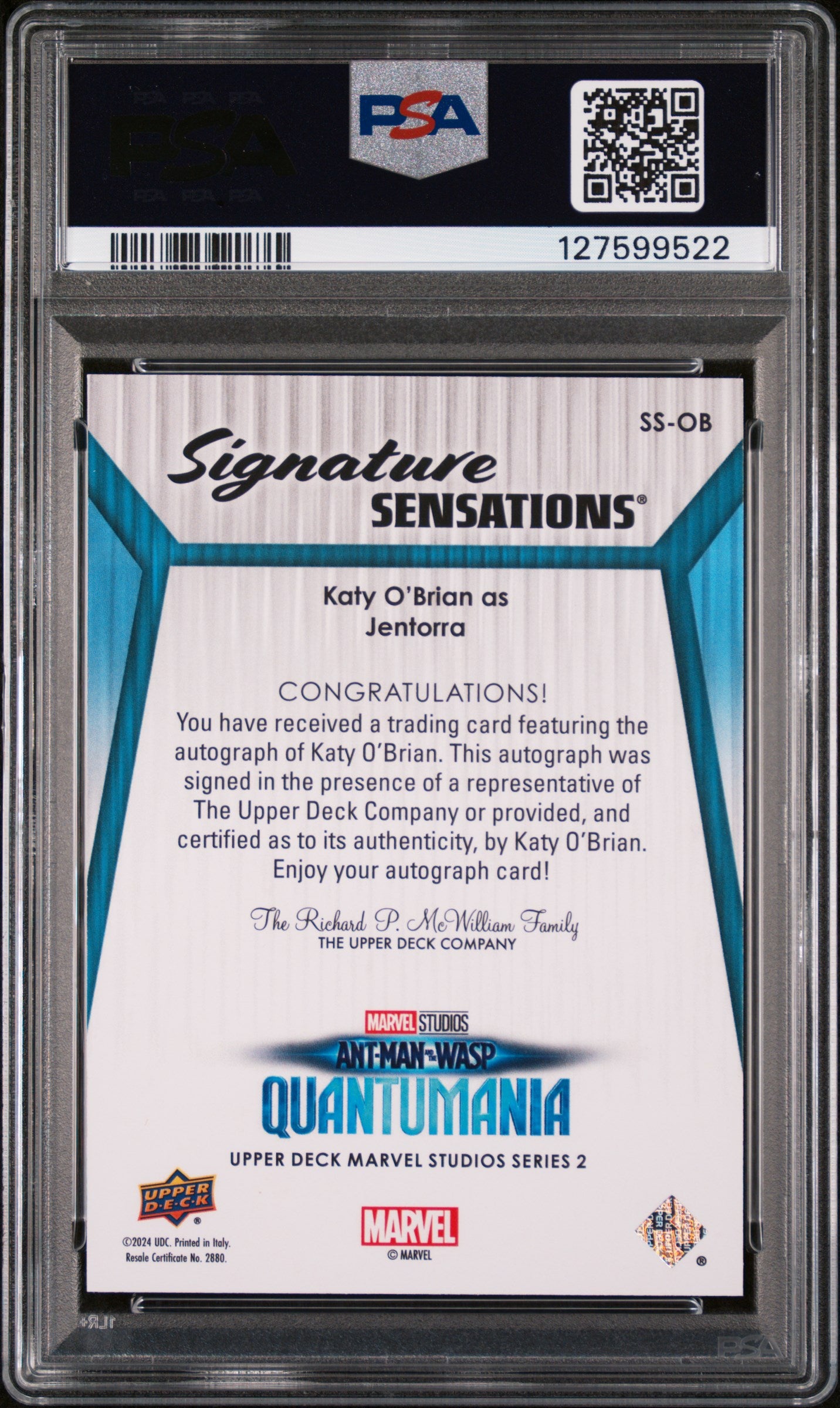 2024 Upper Deck Marvel Studios S2 Cinematic Sig Katy O'brian PSA 9 Autograph