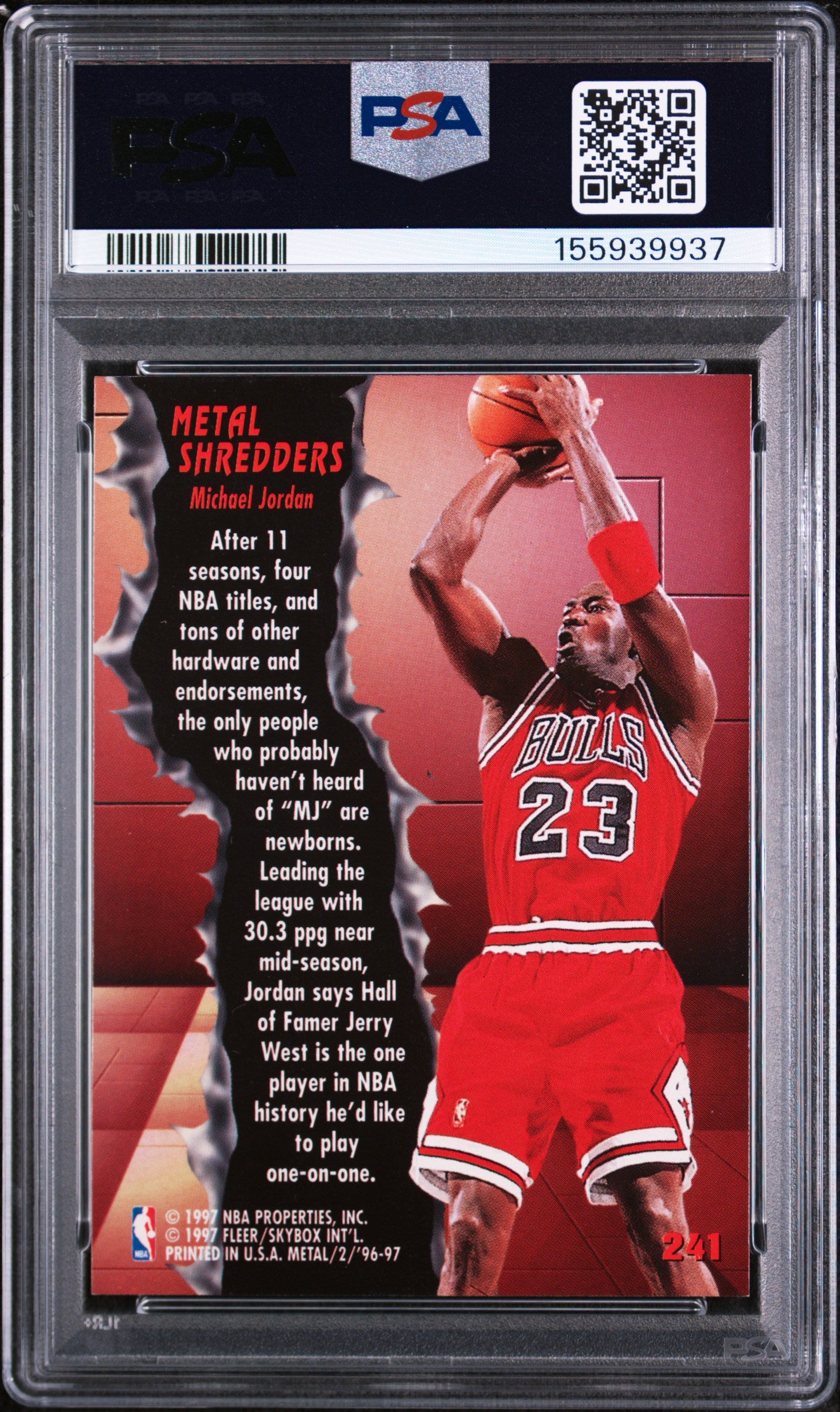 1996 Metal Michael Jordan #241 Metal Shredders PSA 9 Mint