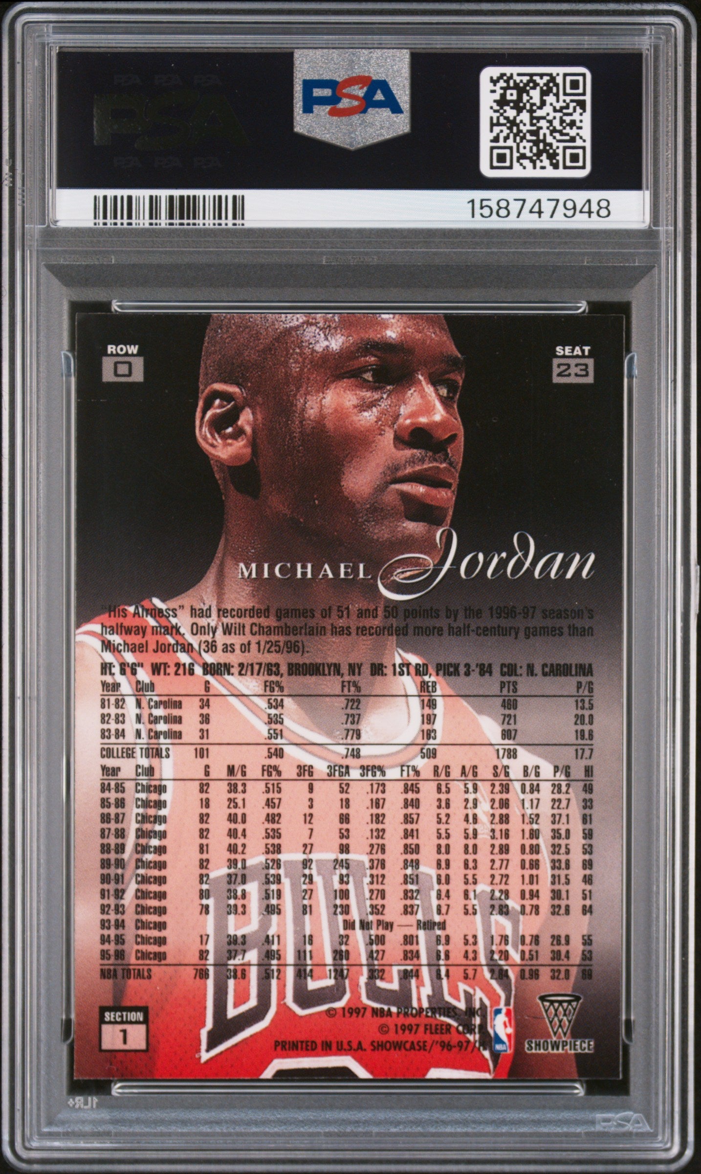 1996-97 Flair Showcase Michael Jordan #23 Row 0 PSA 8 Chicago Bulls HOF