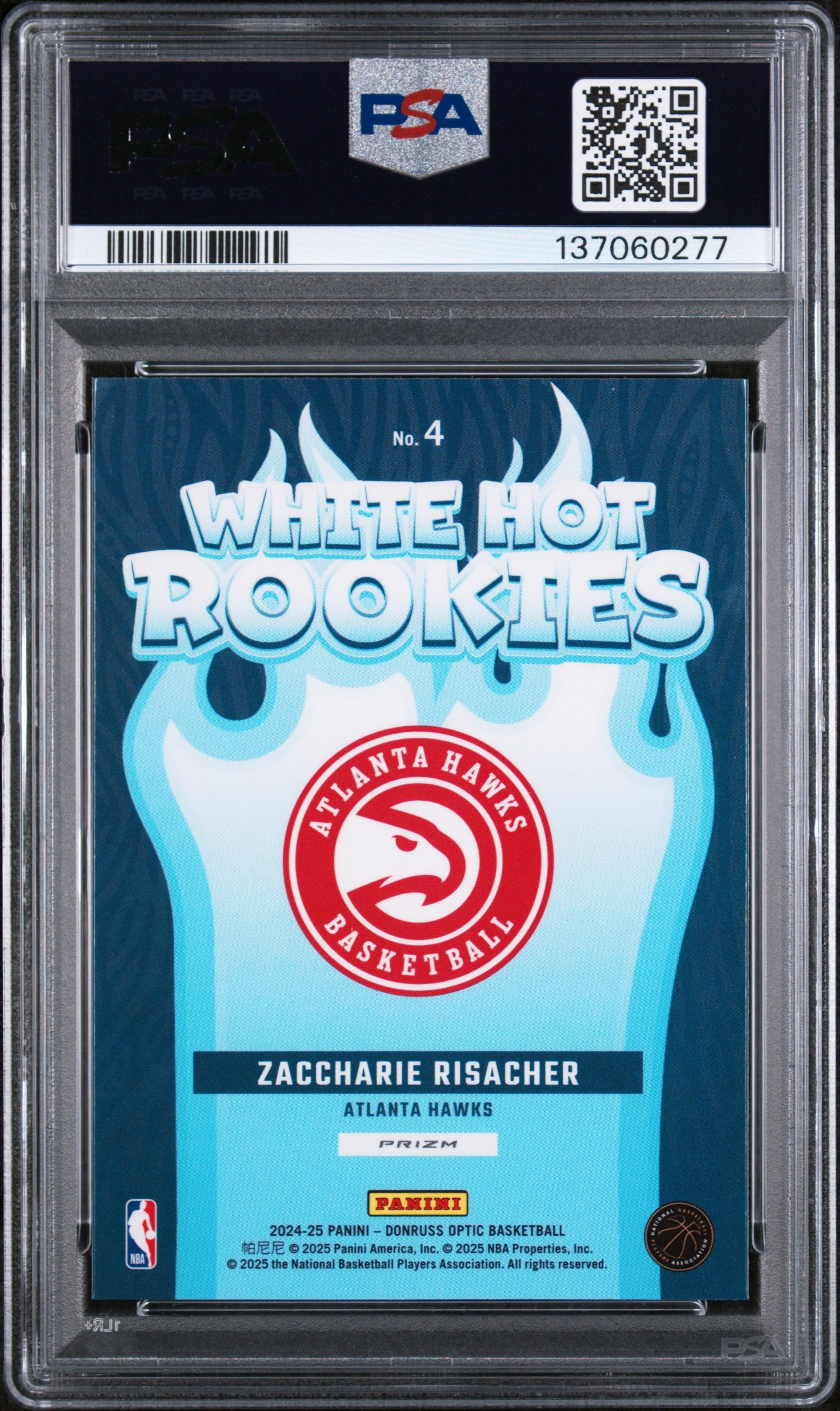 '24 Donruss Optic White Hot Rookie Zaccharie Risacher Purple Shimmer PSA 10 POP1