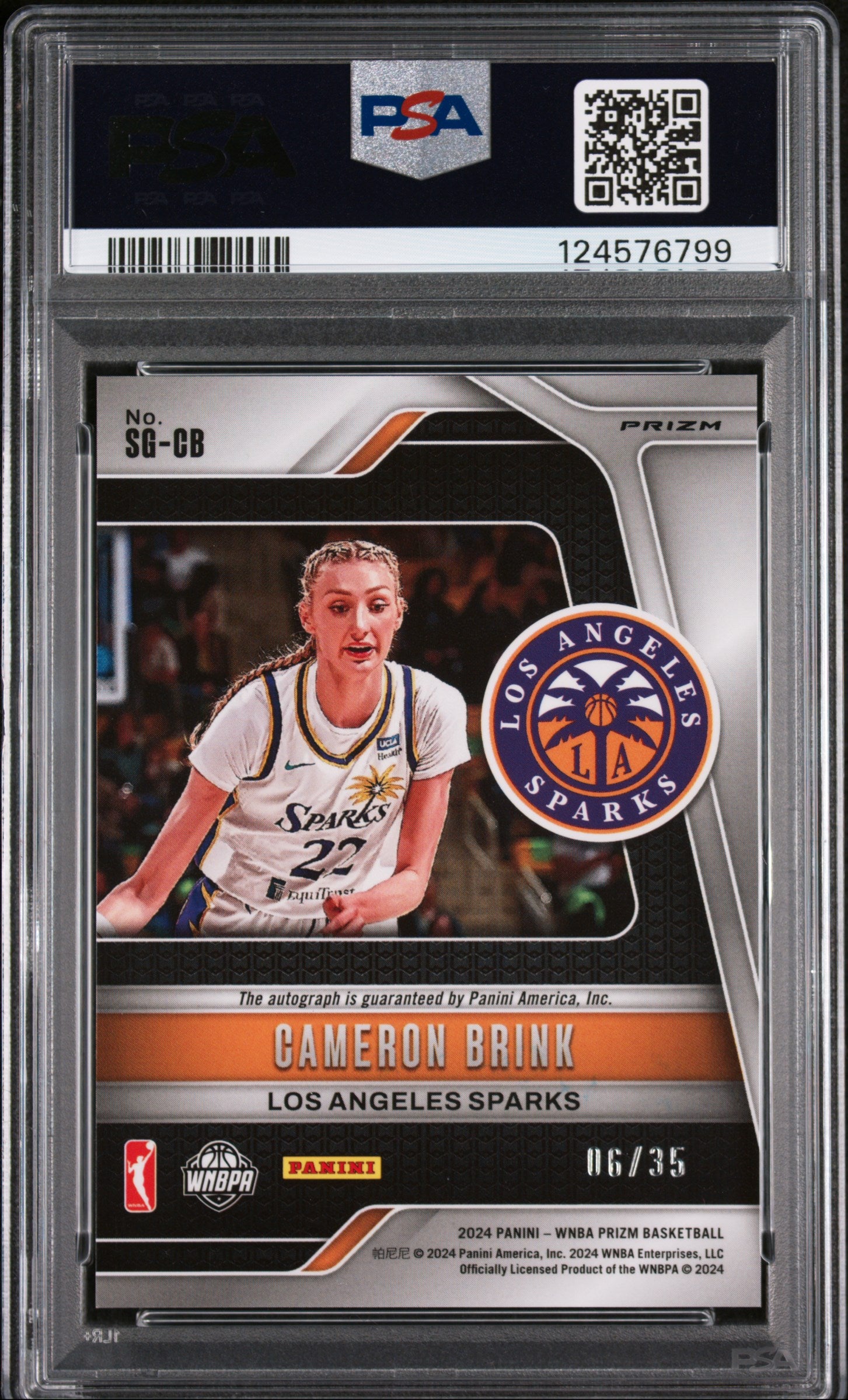 2024 Panini Prizm WNBA Signatures Cameron Brink Rookie Teal /35 PSA 9 Auto 10