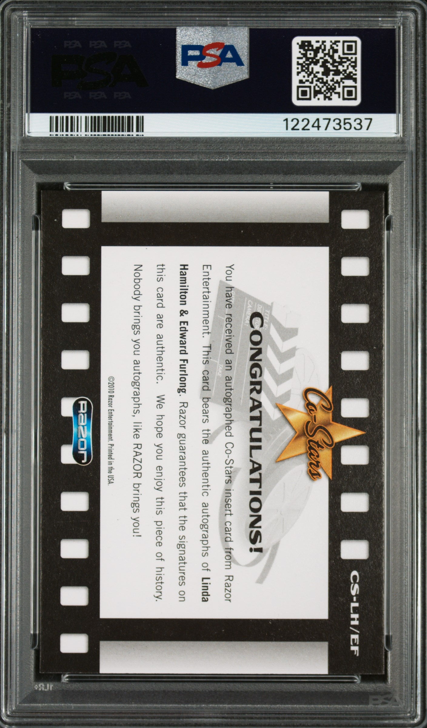 2010 Razor Pop Century Co-Stars Autograph Furlong /Linda Hamilton /25 PSA 9 Auto