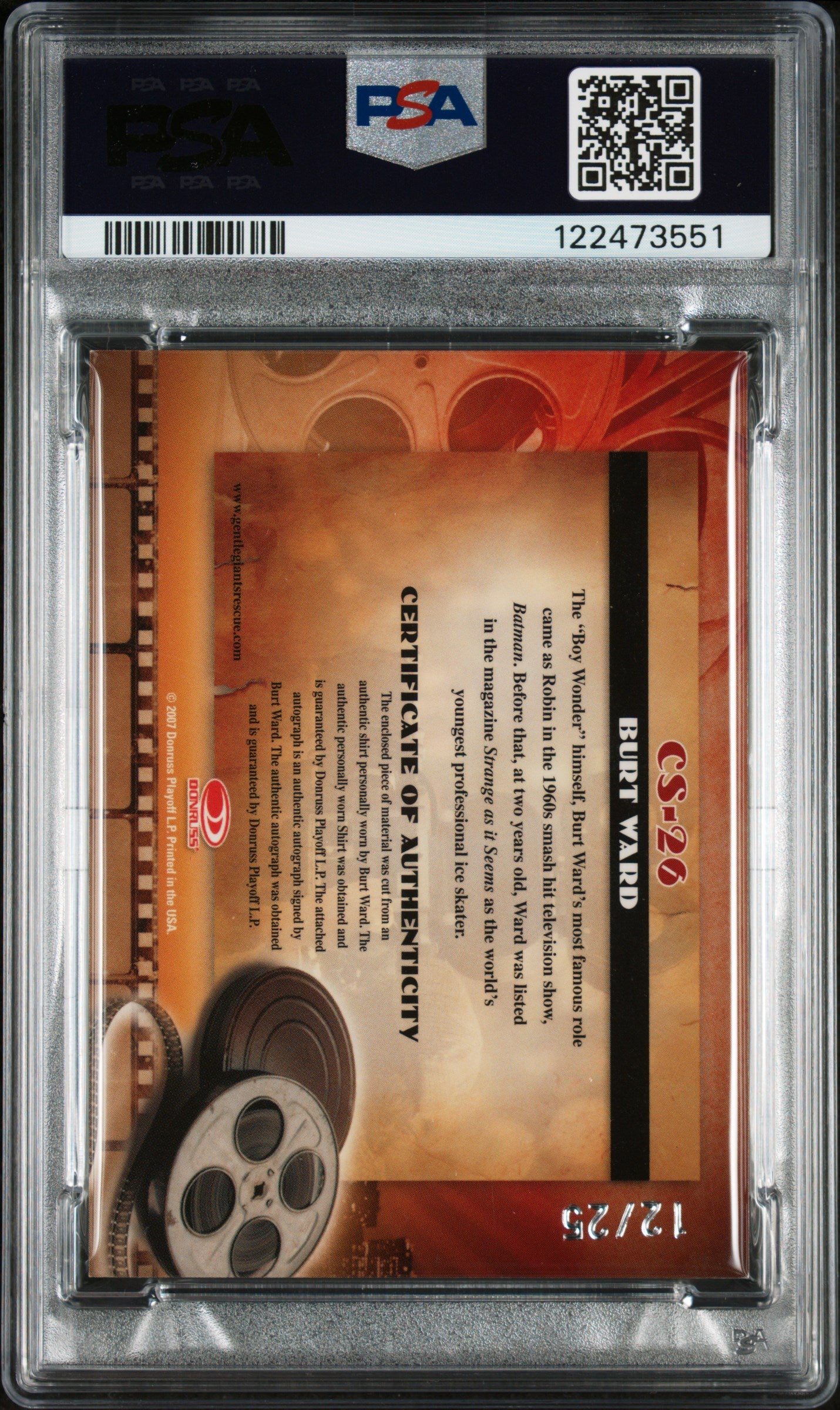 2007 Donruss Americana Cinema Stars Burt Ward AS Robin PSA 6/10 Auto Relic