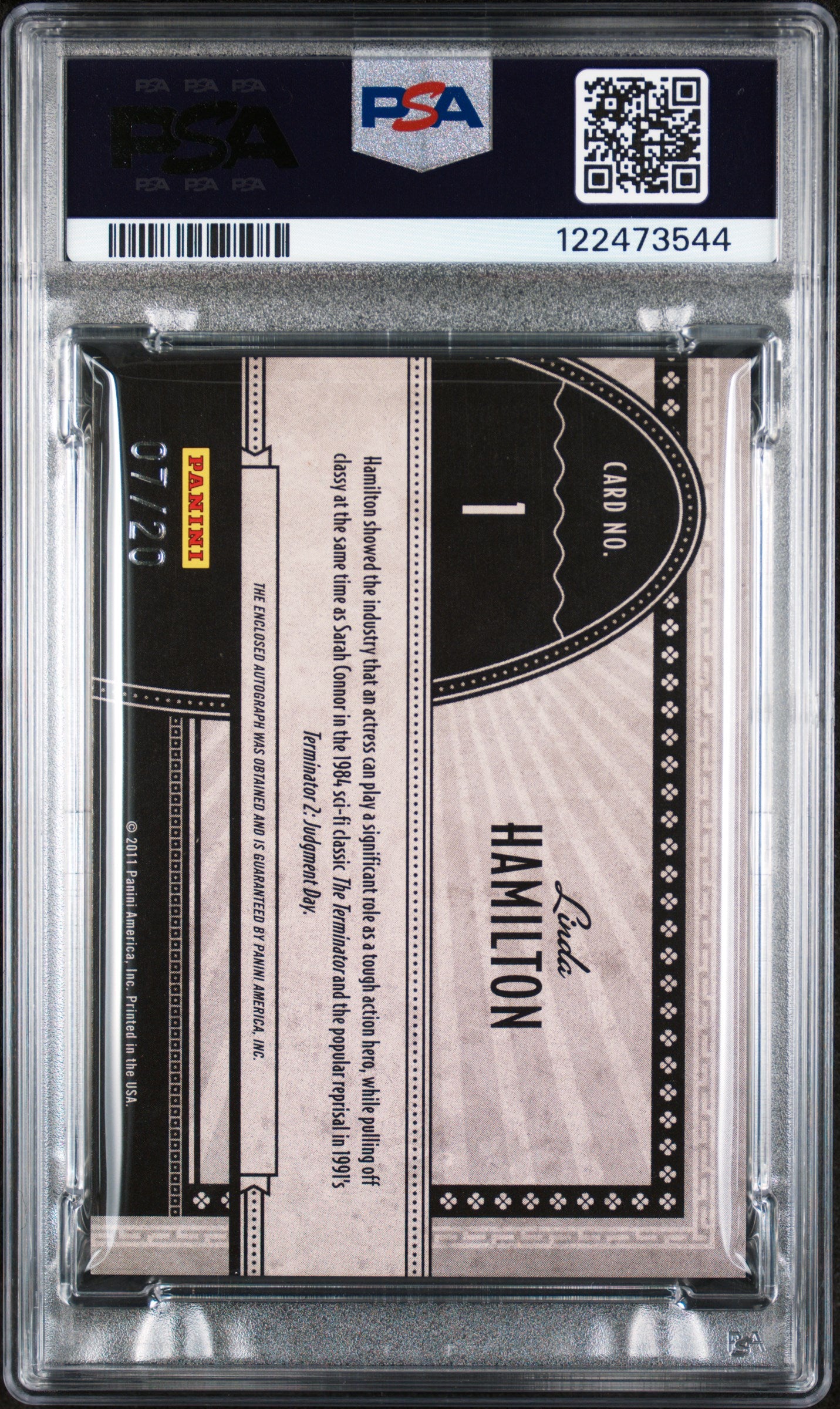 Panini Americana Screen Gems Signature Linda Hamilton Inscription PSA 8/10 Auto