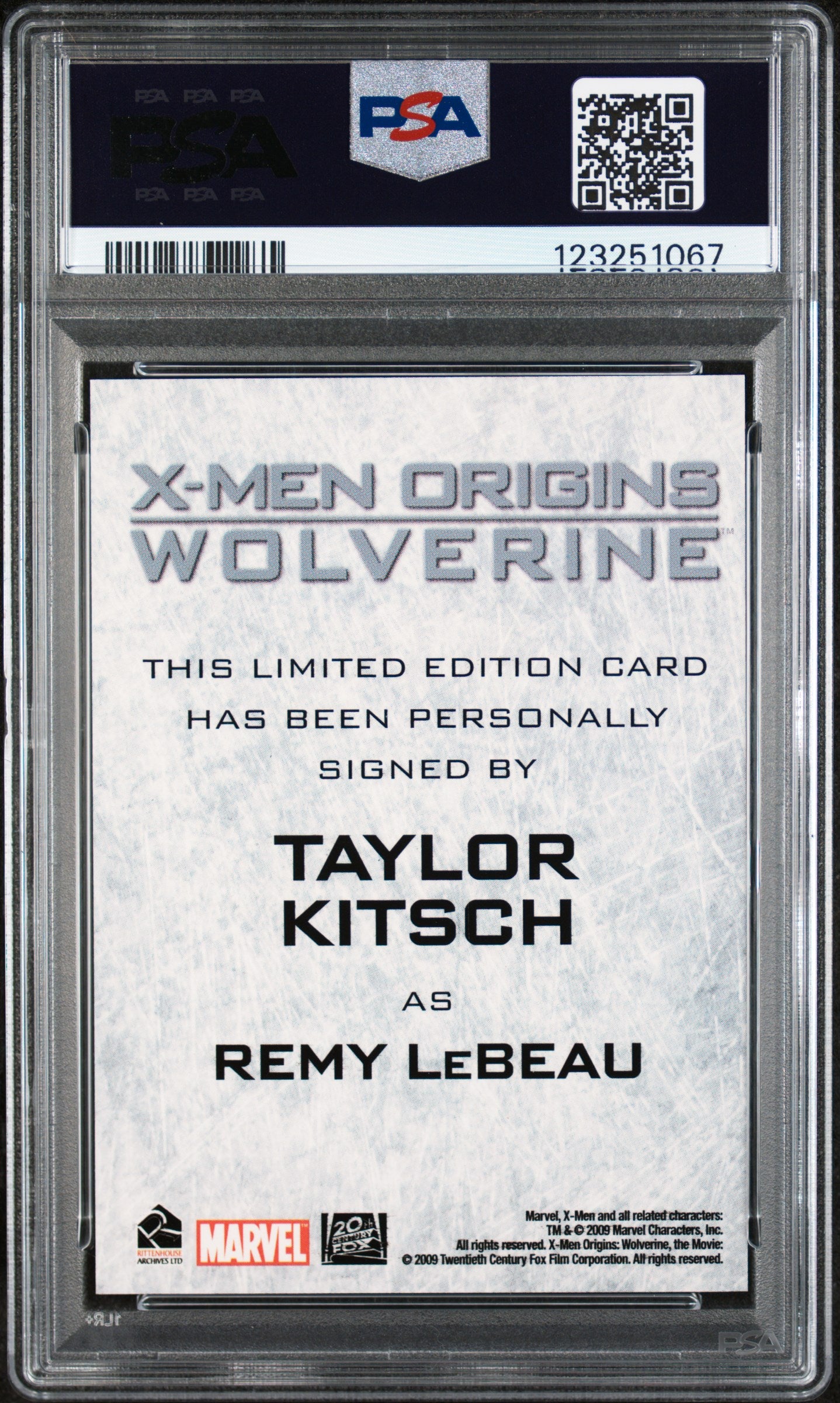 2009 X-Men Origins: Wolverine Autograph Taylor Kitsch Remy Lebeau Gambit PSA 9