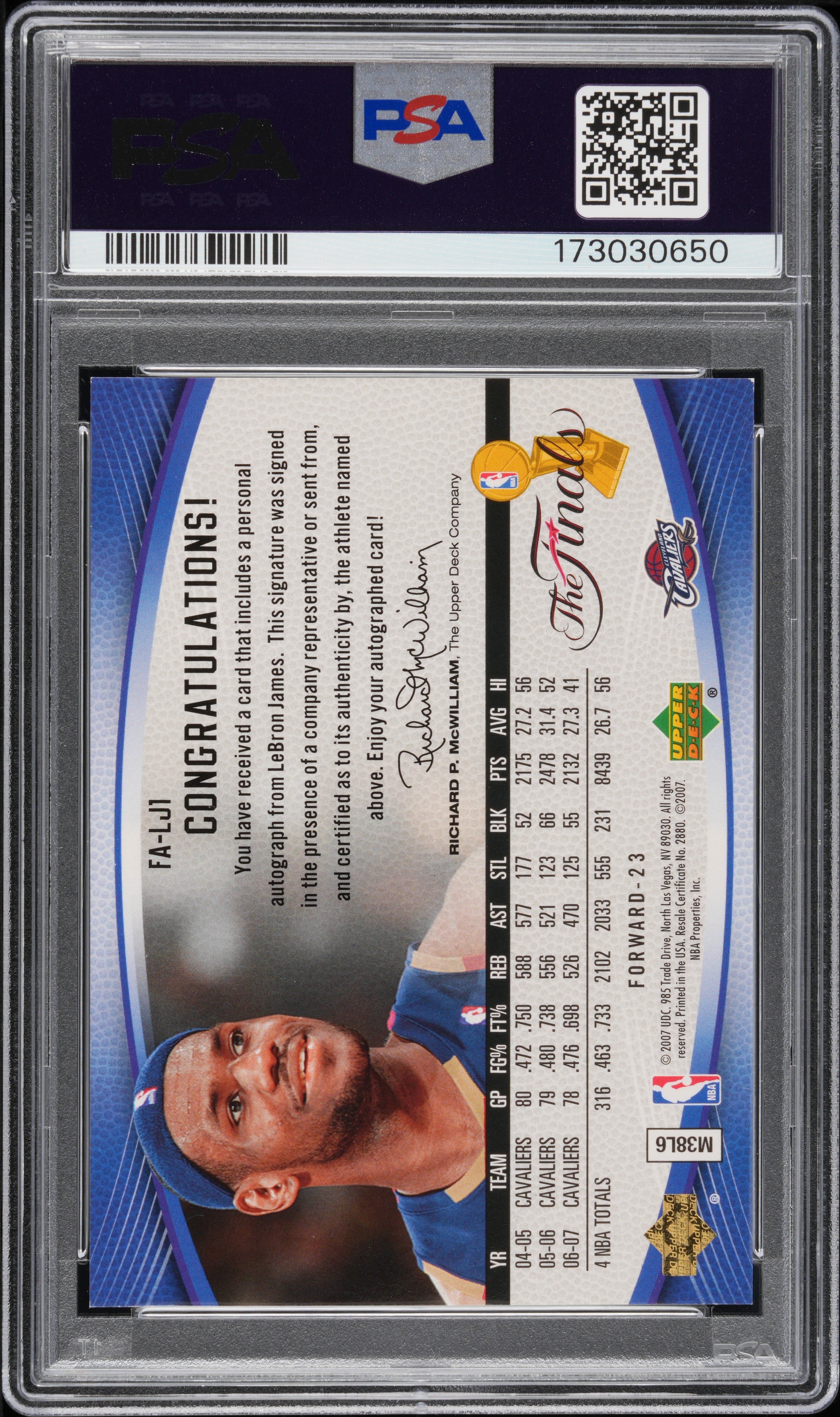 2007 Upper Deck The Finals LeBron James #FALJ1 Autograph SSP PSA Auto 8
