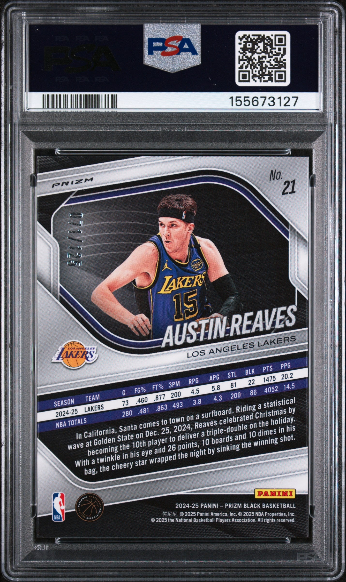 2024 Panini Prizm Black Austin Reaves #21 Blue Ice #/125 PSA 10 Gem Mint POP 3
