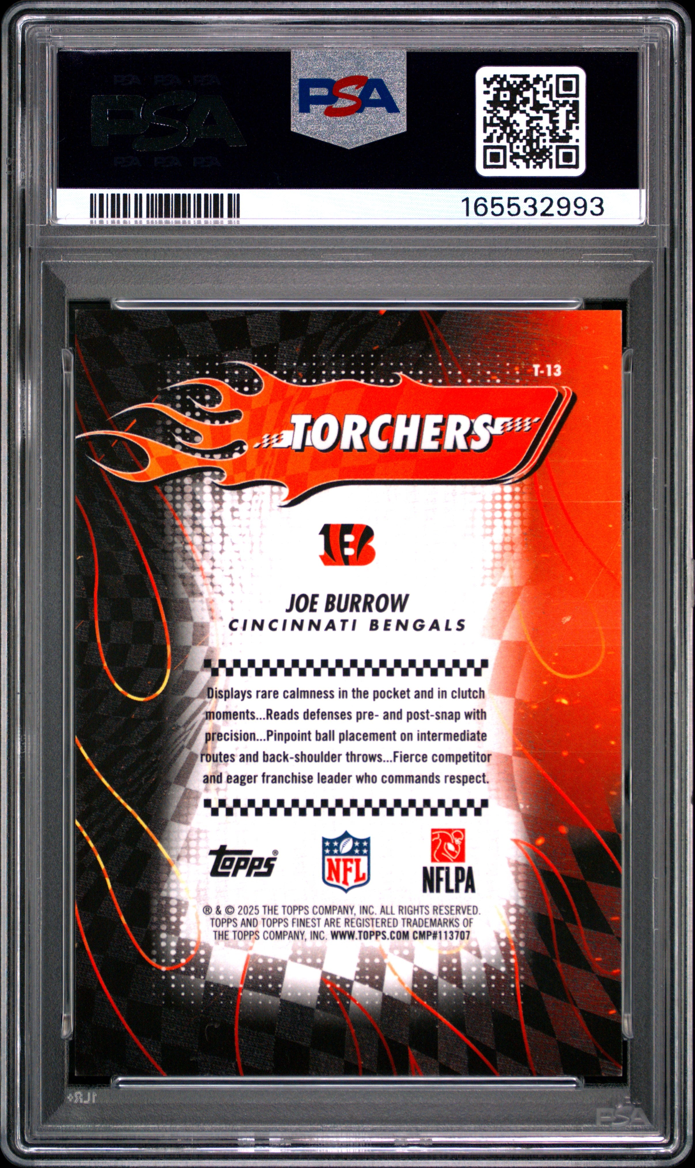 2025 Topps Finest Torchers Joe Burrow #T-13 Black Geometric Ref #10/10 PSA 9
