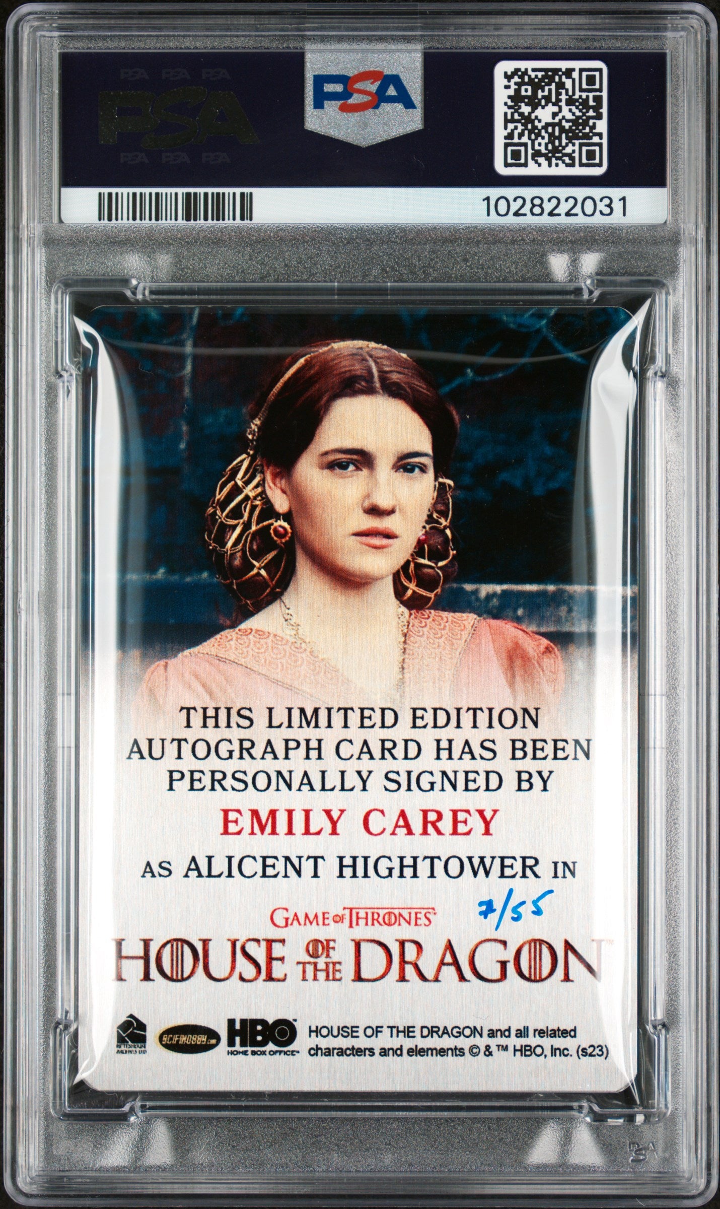 2024 House Of The Dragon S1 Autograph Emily Carey Limited Metal Auto 7/55 PSA 8