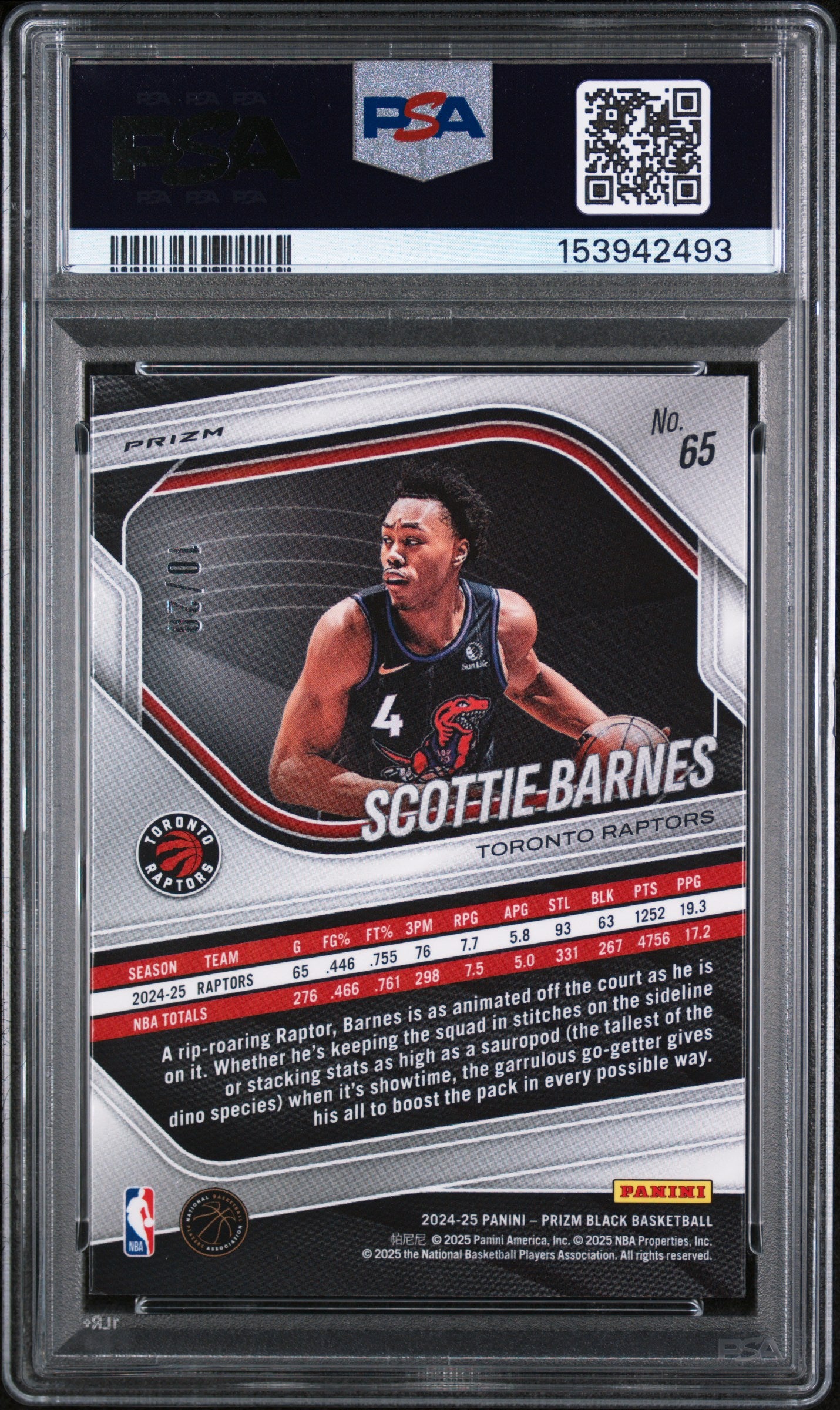 2024 Panini Prizm Black Scottie Barnes #65 Cherry Blossom #/20 PSA 10 POP 2