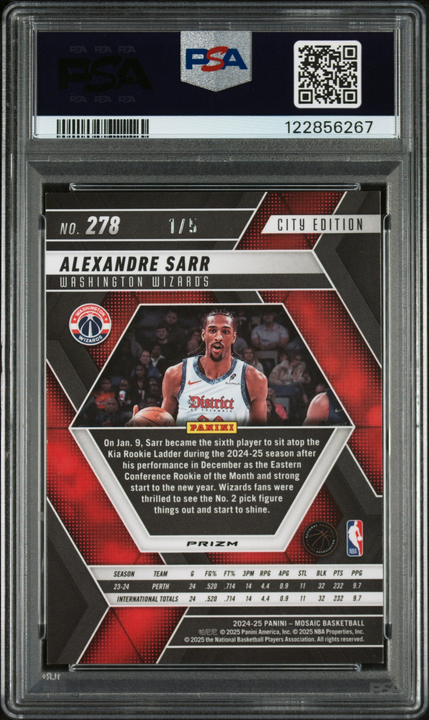 2024 Mosaic Alexandre Sarr #278 Spectris Green Prizm #1/5 Rookie Fotl RC PSA 9