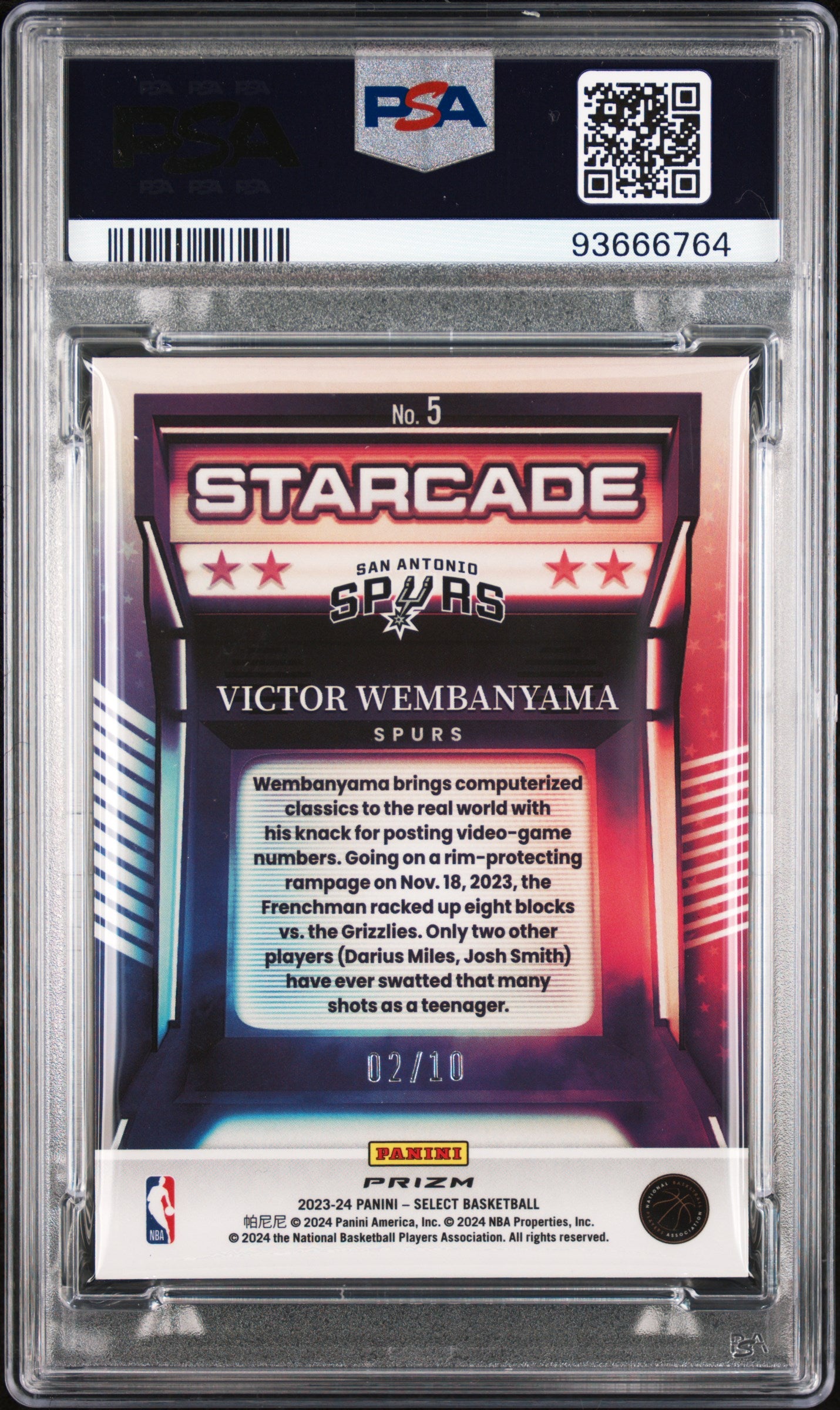 2023 Select Starcade Victor Wembanyama #5 Rookie Gold Prizm PSA 10